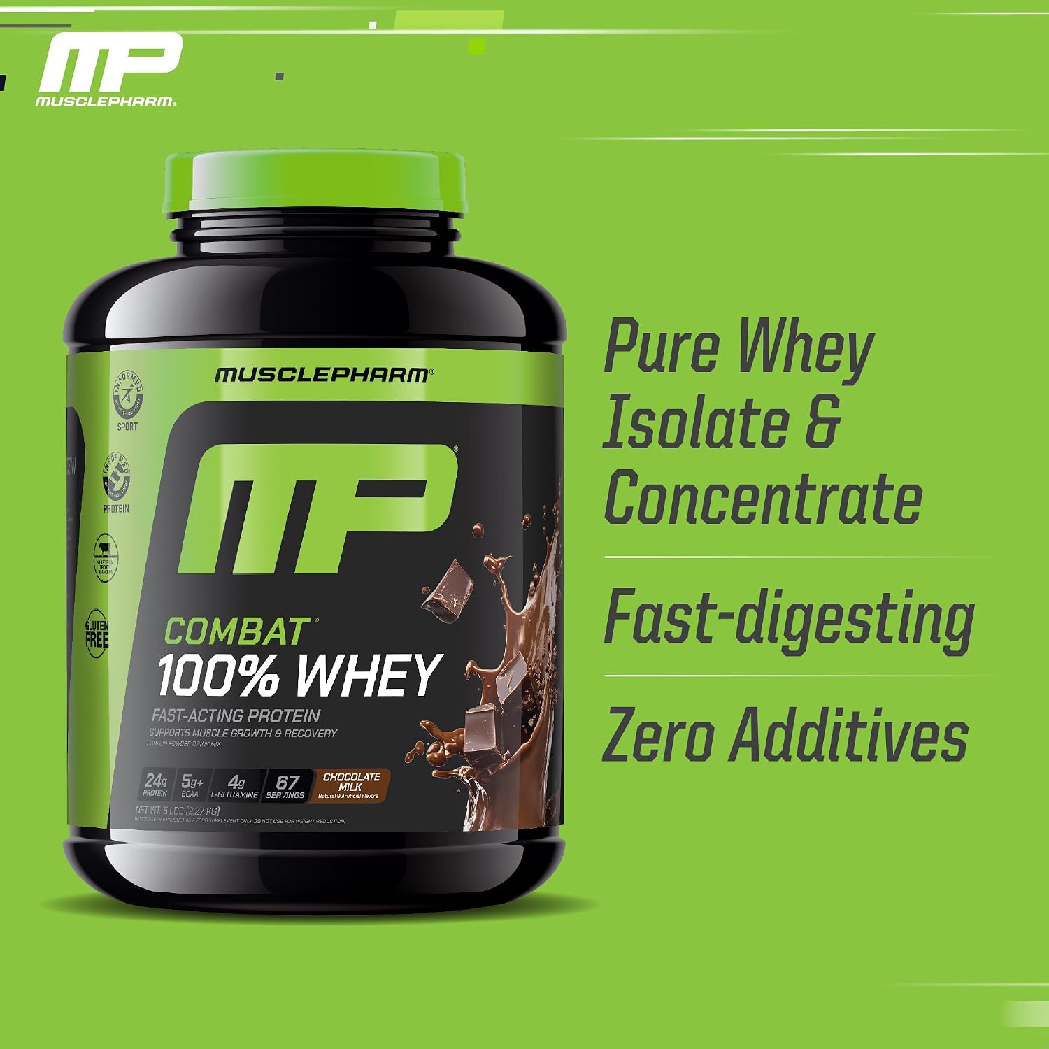 MusclePharm Combat 100% Whey Protein Powder, Vanilla Flavor, Fast Recovery & Muscle Gain with Whey Protein Isolate, High Protein Powder for Women & Men, Gluten Free, 5 lb, 70 Servings | Whey Protein Isolate, Fast Recovery Support, Muscle Gain Support, Hi…