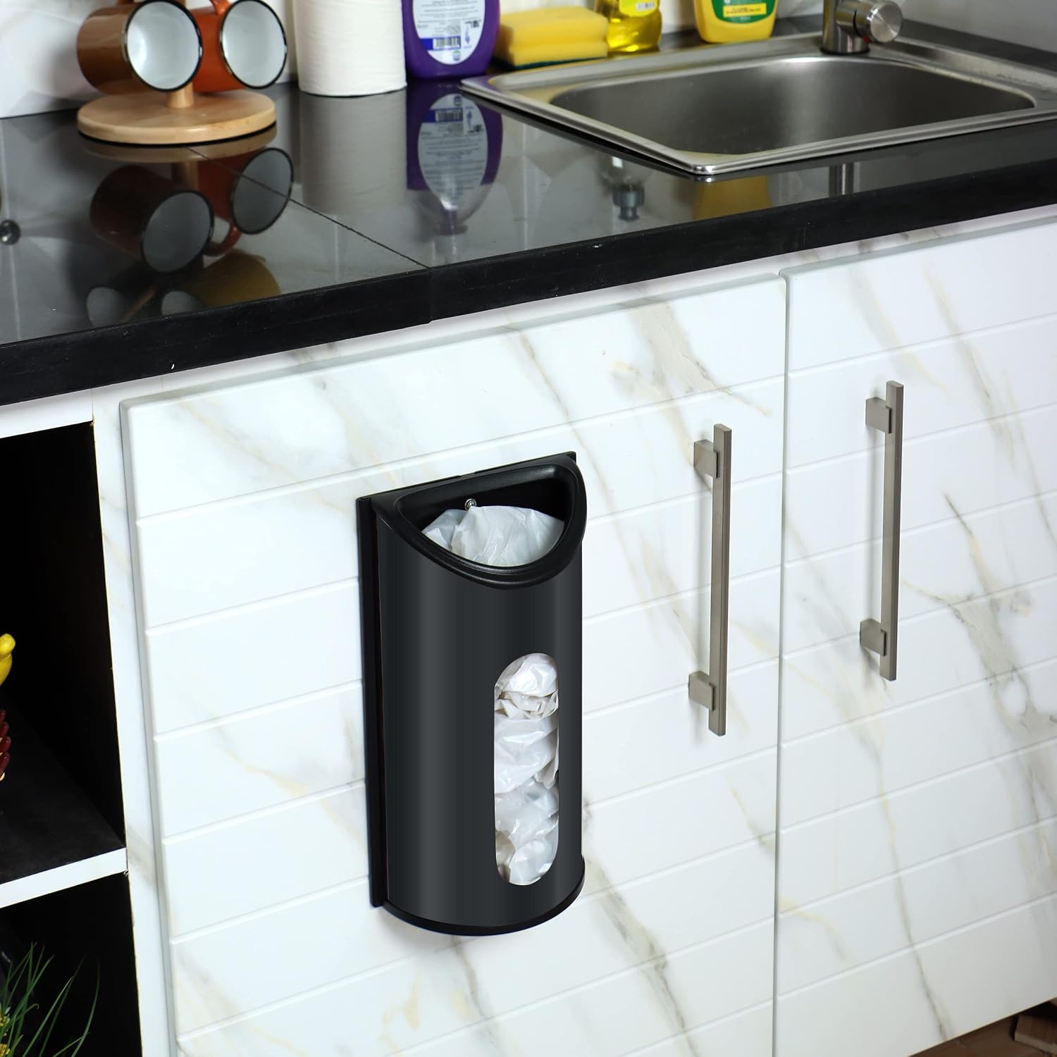 Utopia Kitchen Wall-Mounted Stainless Steel Grocery Bag Holder, Silver | Space-Saving Plastic Bag Holder for Kitchen, Pantry or Cabinet, Reusable Plastic Bag Organizer