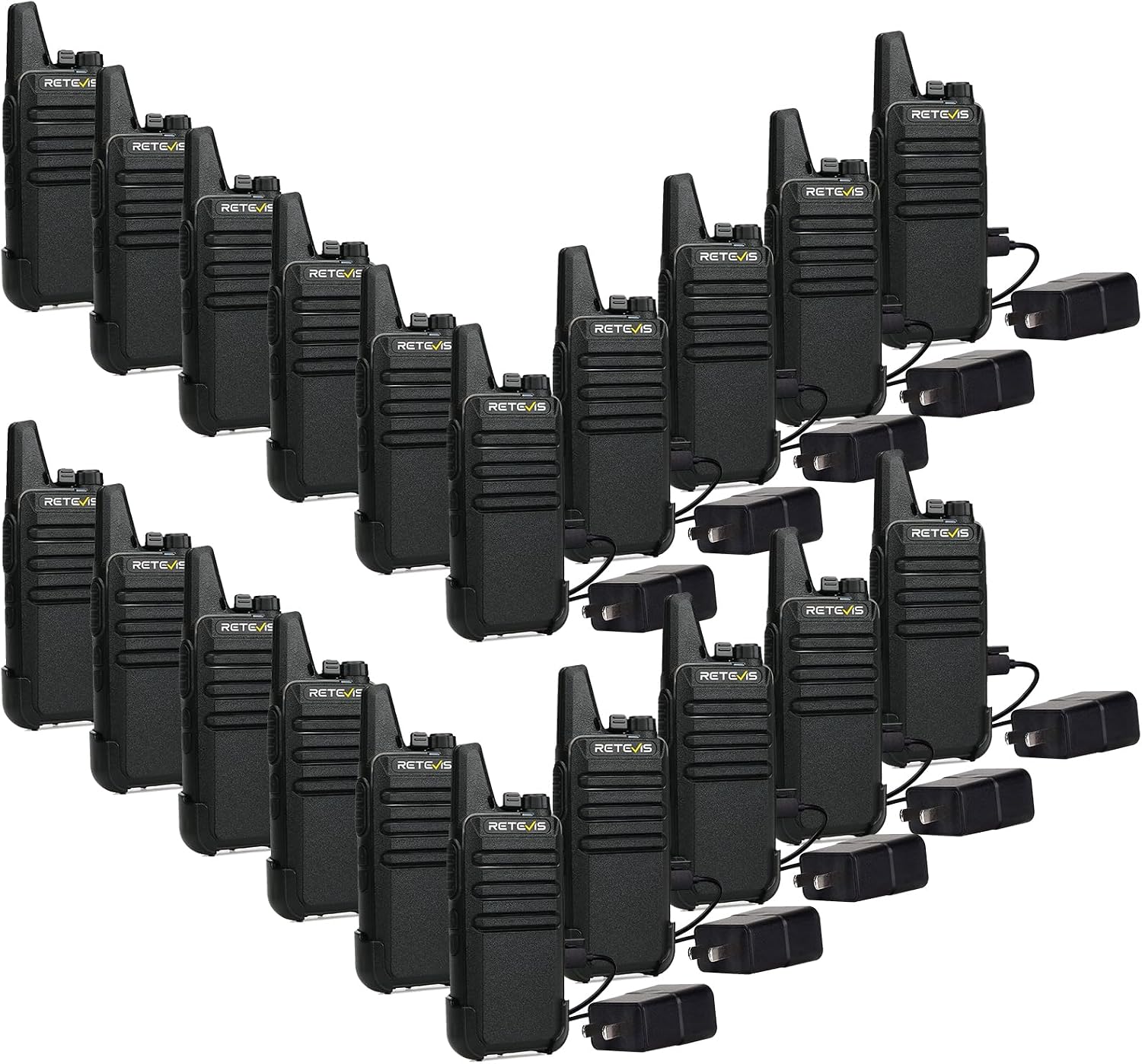 Retevis RT22 Walkie Talkies Long Range Rechargeable for Adults (20 Pack) | Compact & Lightweight Two-Way Radios For K-12 & Retail, Comfortable for All-Day Wear, Loud & Clear Audio, 10-Hour Battery