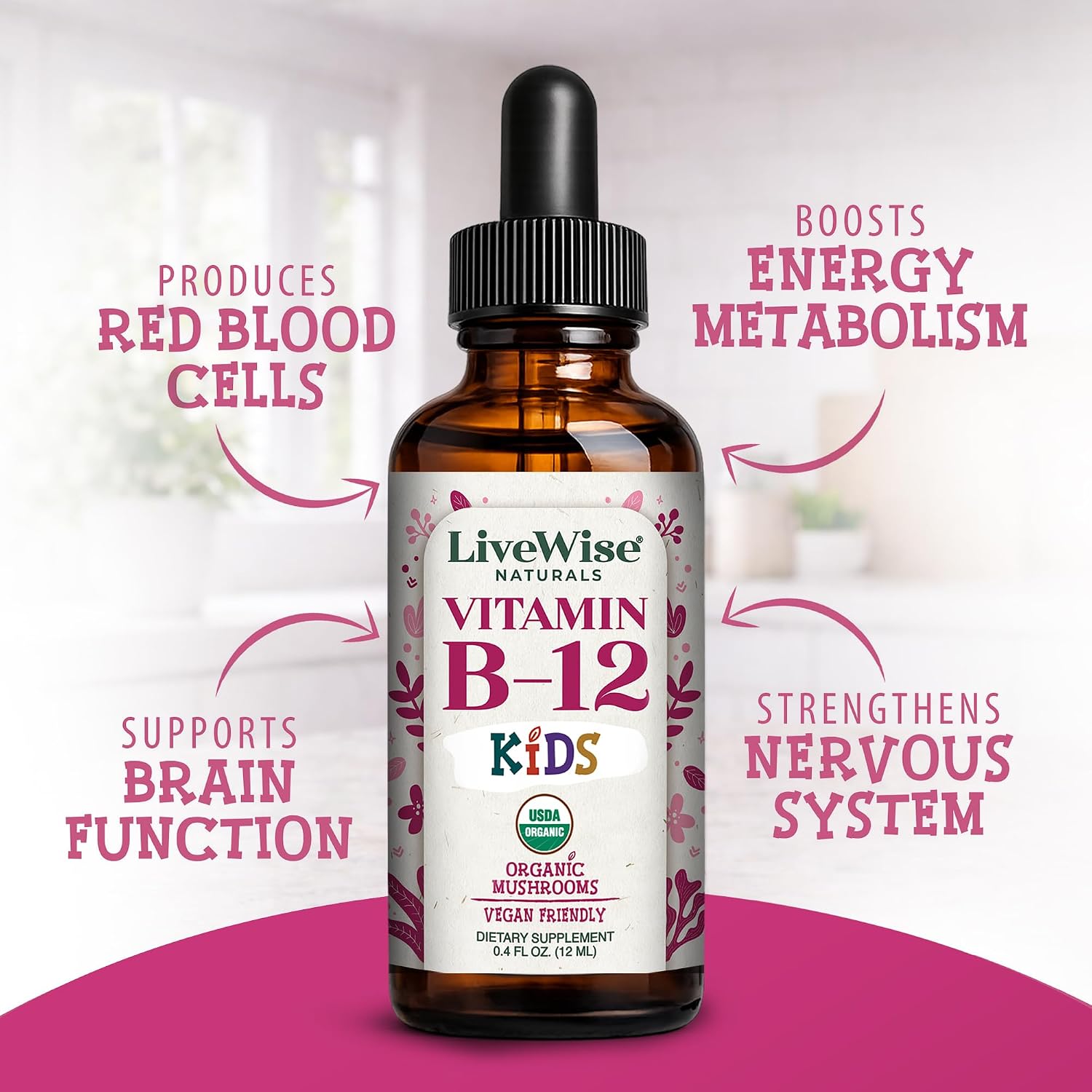 Organic Vitamin B12 1000 mcg Sublingual Liquid Drops, Unflavored, 2 oz | Methylcobalamin & Adenosylcobalamin, Bioactive Blend for Energy, Clarity & Focus, Vegan, Non-GMO, For Adults, 1 Year+ Supply