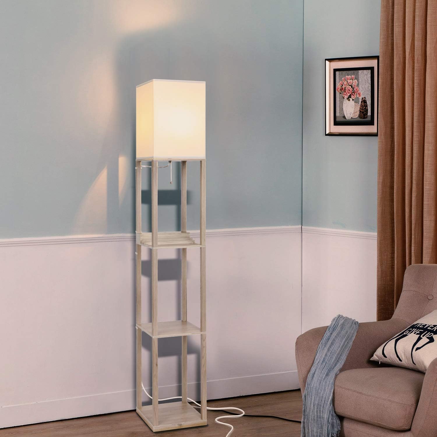 Brightech Maxwell Charger - Modern Shelf Floor Lamp with USB Charging Ports & Electric Outlet - Corner Display Floor Lamps with Shelves for Living