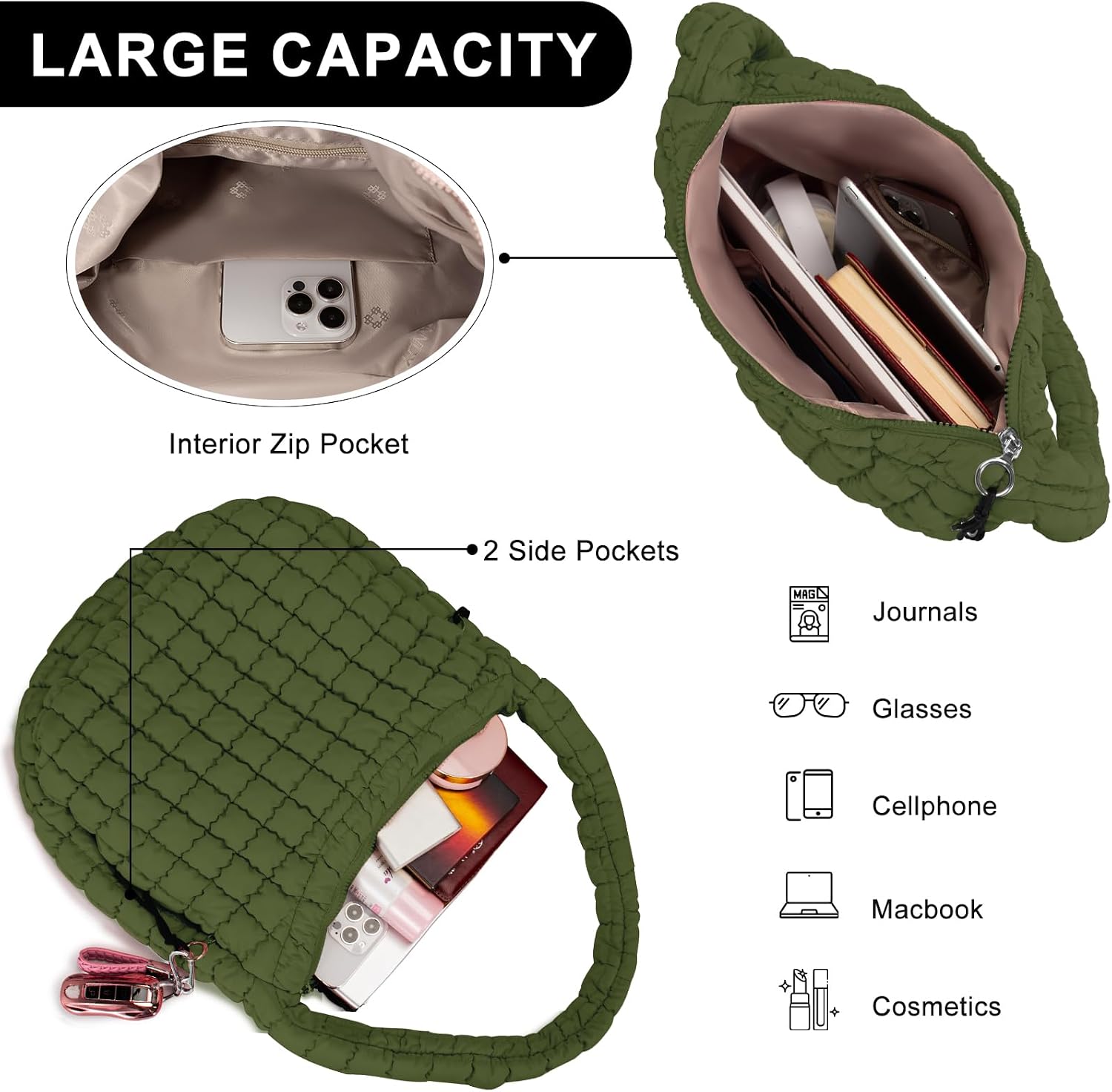 Puffer Tote Bag for Women Large Quilted Puffy Lightweight Carryall Crossbody Tote Bag for Women