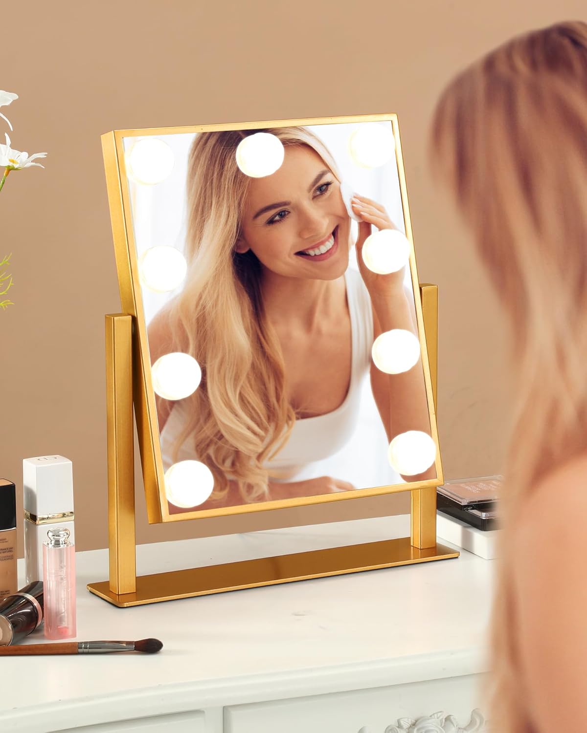 BWLLNI Lighted Makeup Mirror, White Vanity Mirror with Lights,9 LED Bulbs