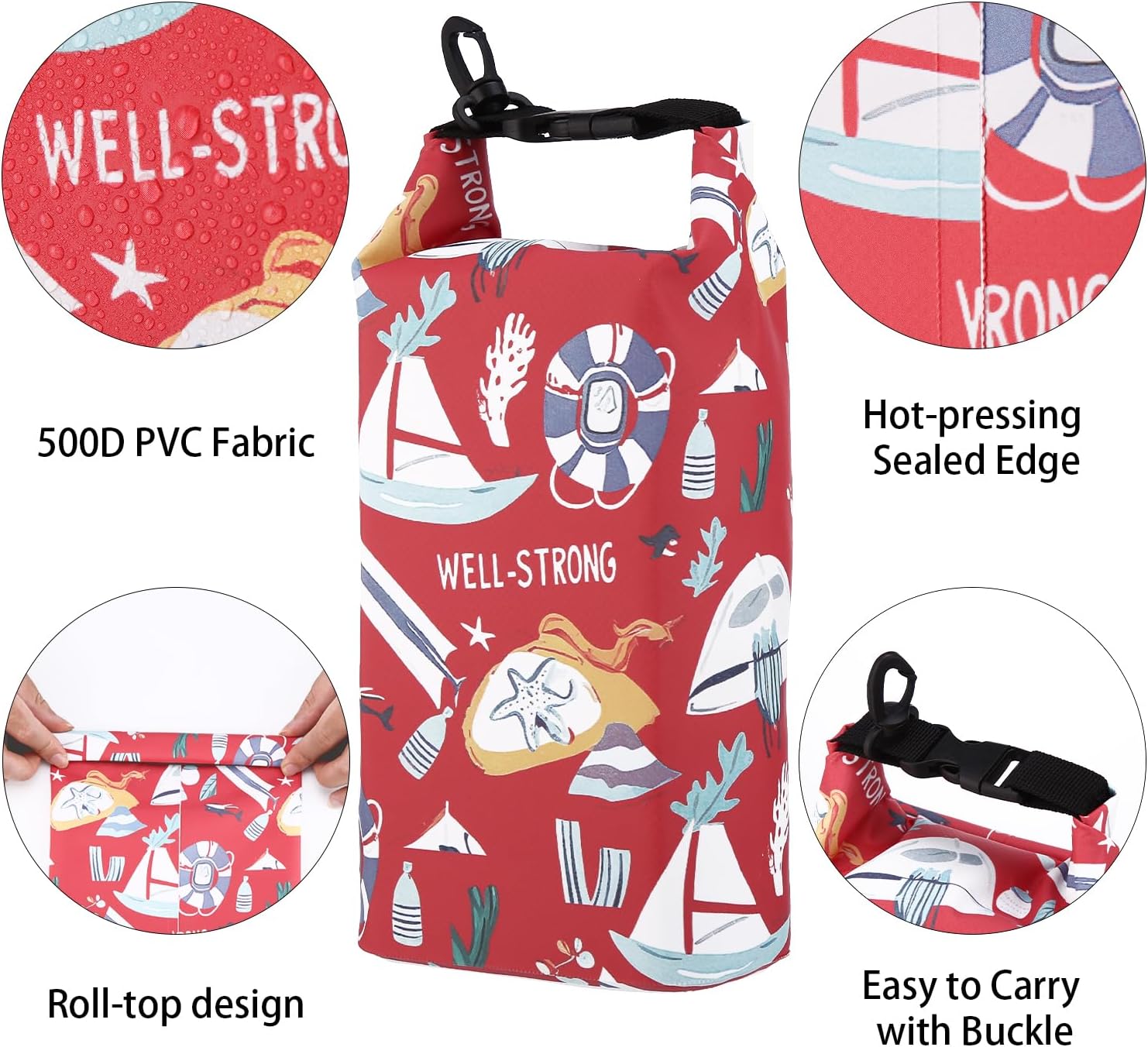 Waterproof First Aid Kit Roll Top Boat Emergency Kit with Waterproof Contents for Fishing Kayaking Boating Swimming Camping Rafting Beach Red