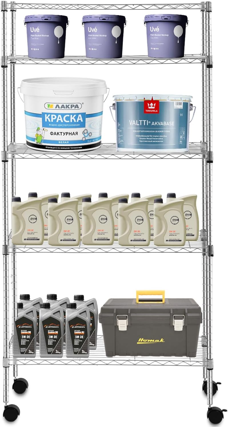 PayLessHere | 6-Tier Wire Shelf with Wheels | 45"x18"x82" | Black