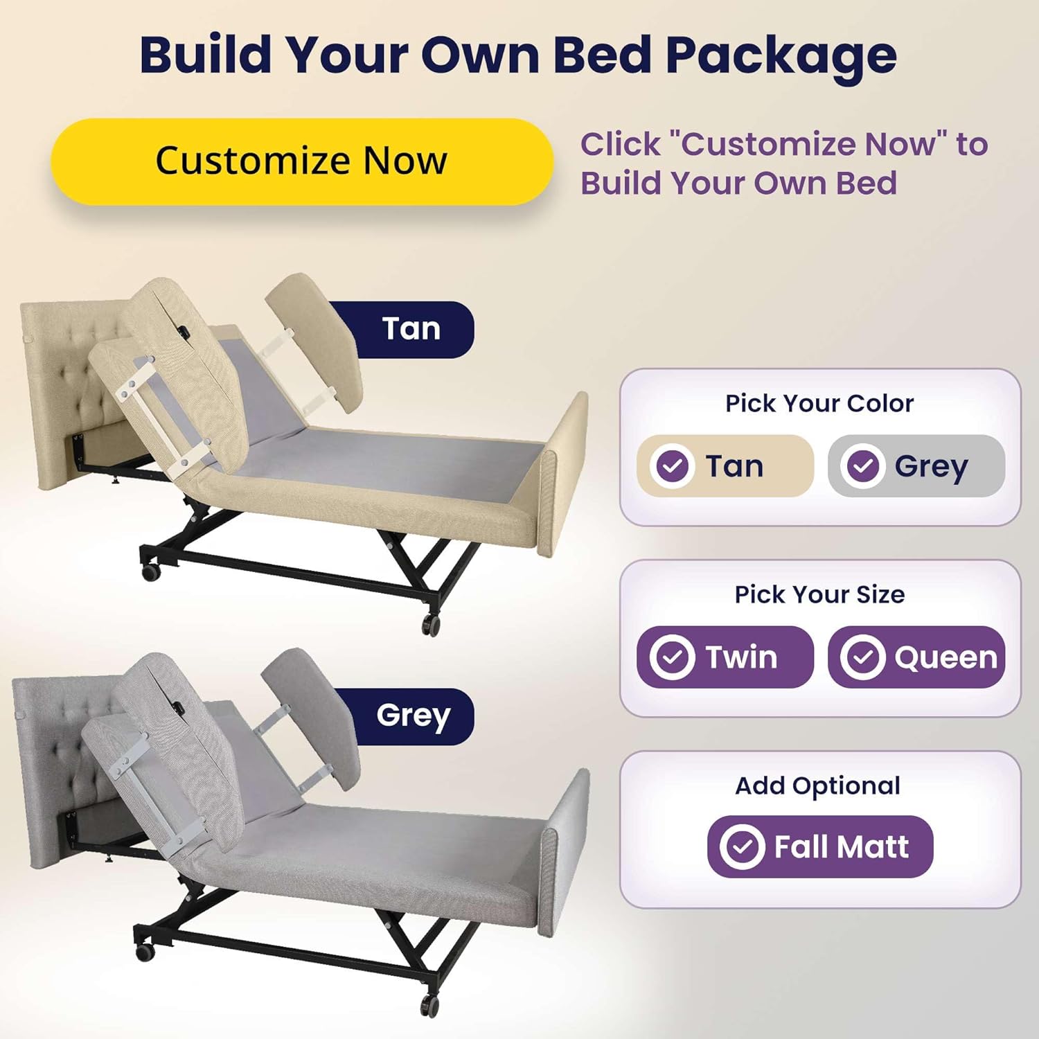 Customize Your Own Adjustable Hospital Bed for Home Use with Gel Memory Foam Mattress -Bariatric Queen Size Home Style Full Electric Medical Bed