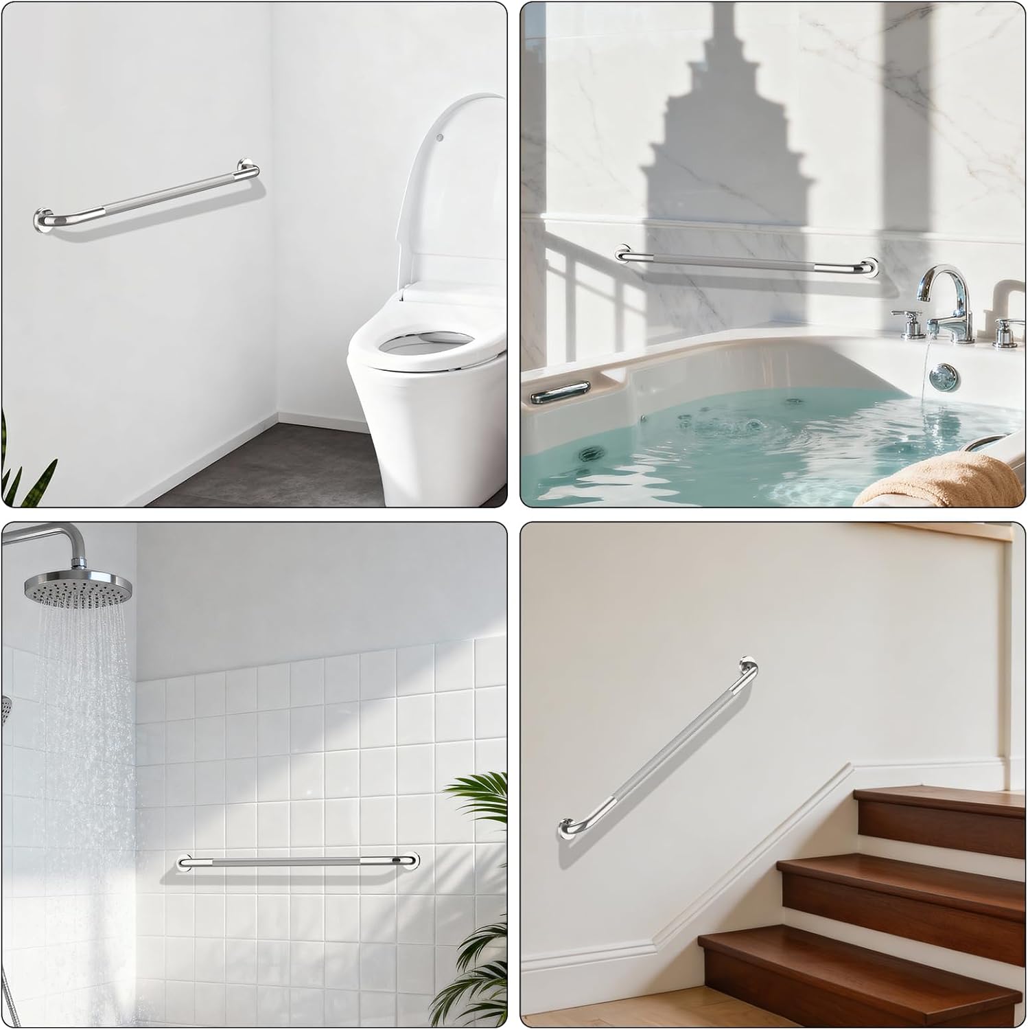 40 Inch Brushed Nickel Shower Grab Bar Anti-Slip Knurled Grip,Safety Handle | YuanDe 1.25" Diameter Stainless Steel Bathroom Grab Bars, Handicap Injury Elderly Senior Assist Support Shower Handle-2Packs