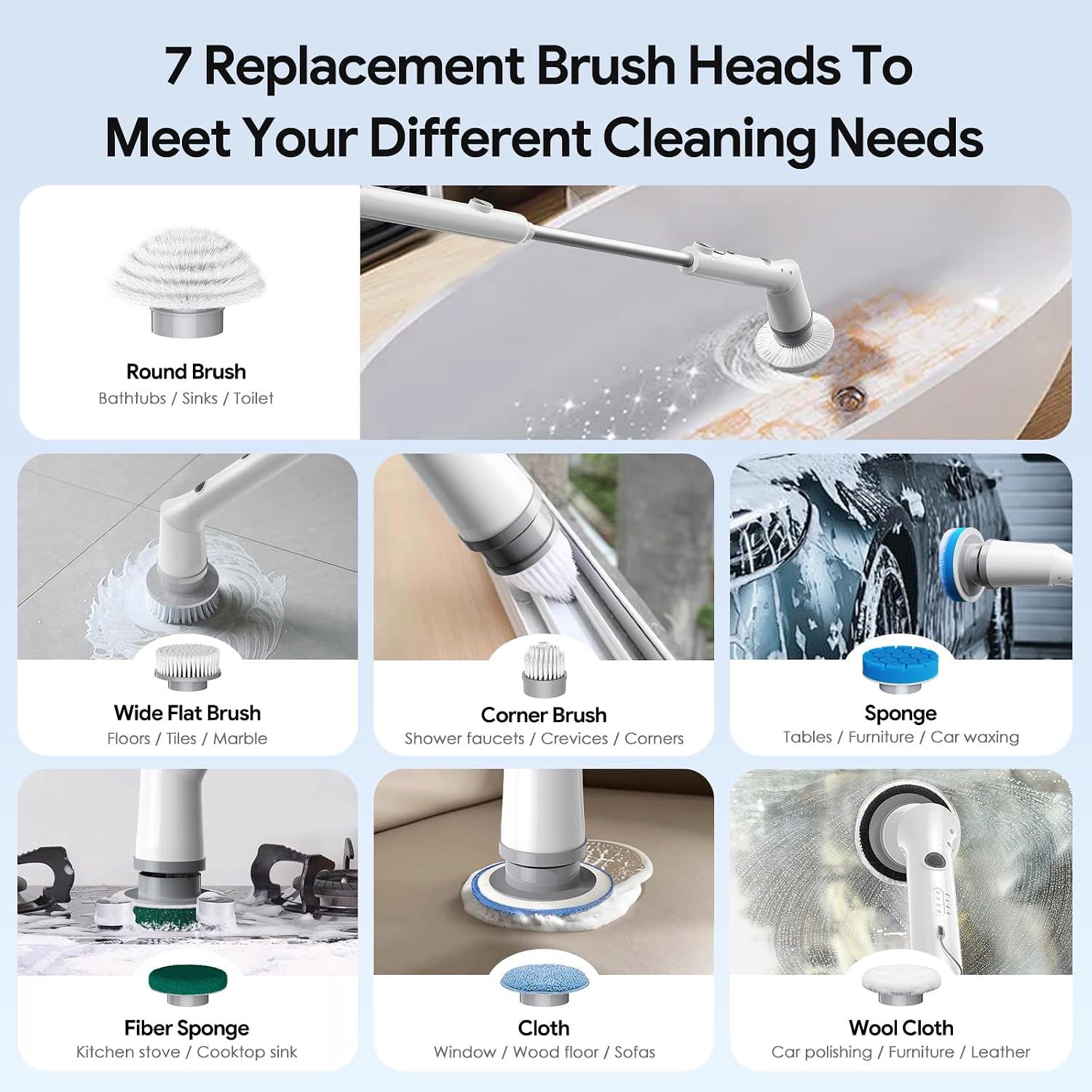 Sorpci Electric Spin Scrubber, 2026 New Cordless Cleaning Brush, Shower Cleaning Brush with 7 Replaceable Brush Heads