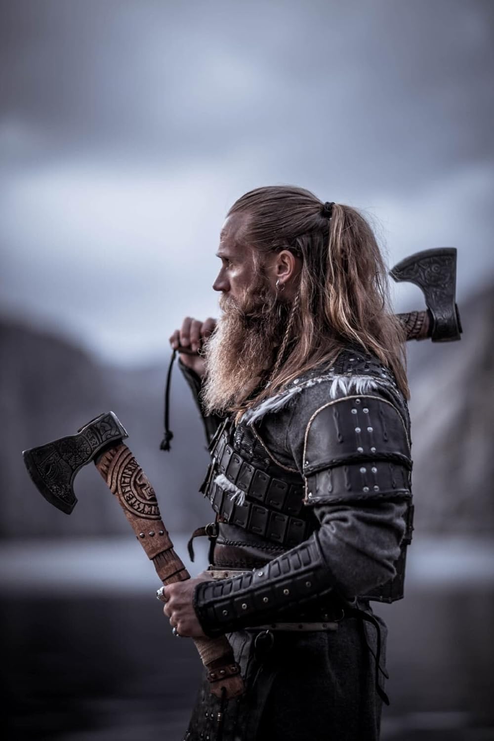 Poshland AX-7000 Custom Gift Forged Carbon Steel Viking Axe with Rose Wood Shaft, Viking Bearded Camping Axe