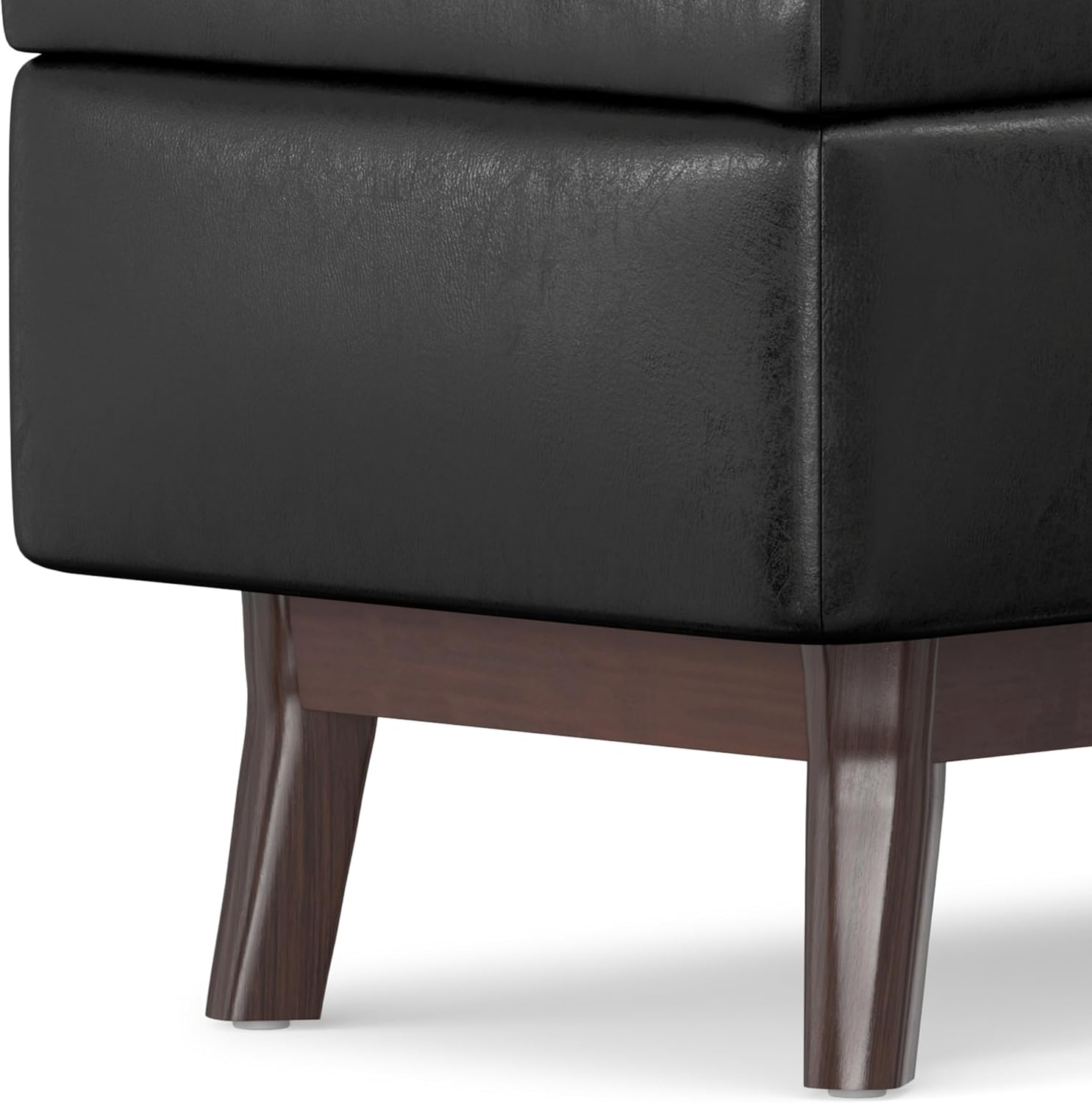 SIMPLIHOME Owen 34" Wide Vegan Leather Lift Top Ottoman in Dark Blue