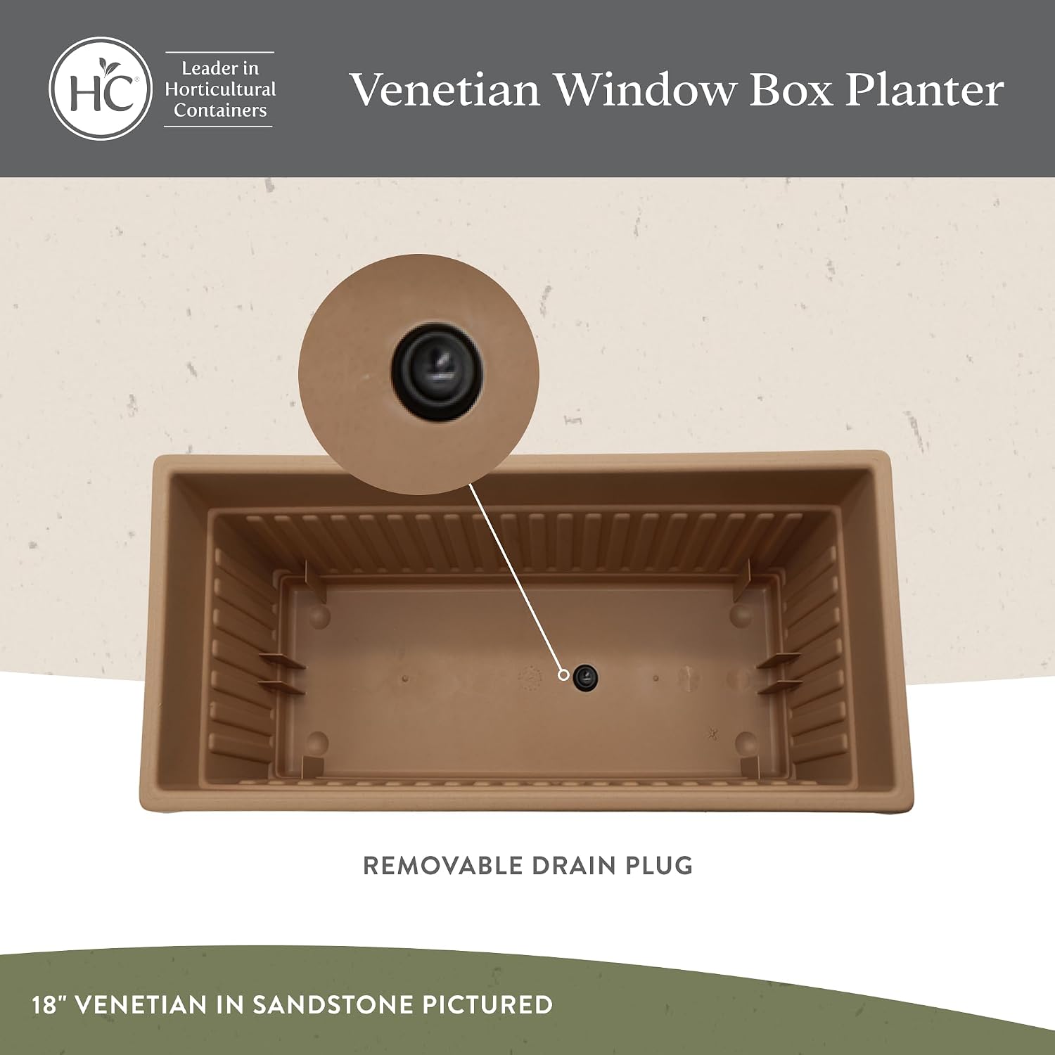 The HC Companies Venetian Window Planter Box w/Drain Plug - Long Planter Box for Windowsills, Balconies & More - Plastic Rectangular Outdoor Planters for Herbs & Flowers (18" Clay, Pack of 1)
