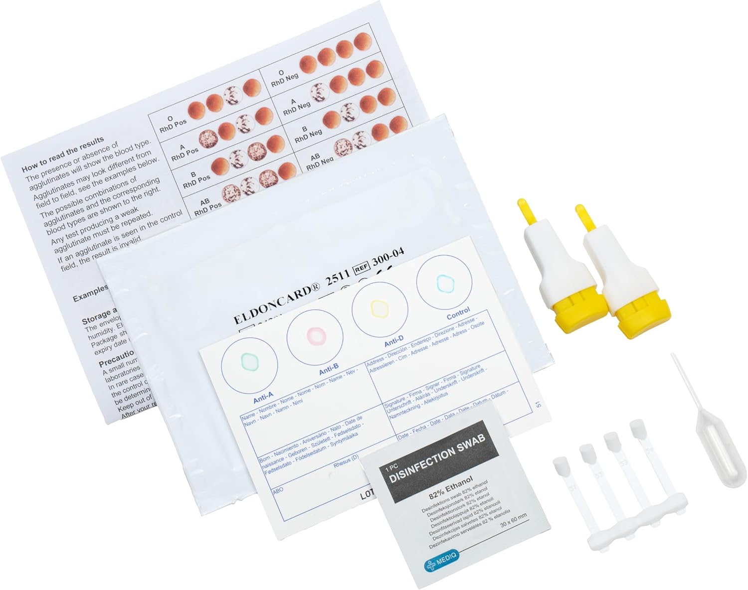 Eldoncard Blood Typing Kit, 2 Test Pack | Know Your Blood Type, Accurate Instant Home Testing, Determine A, O, B, RHS-D Negative & Positive Groups