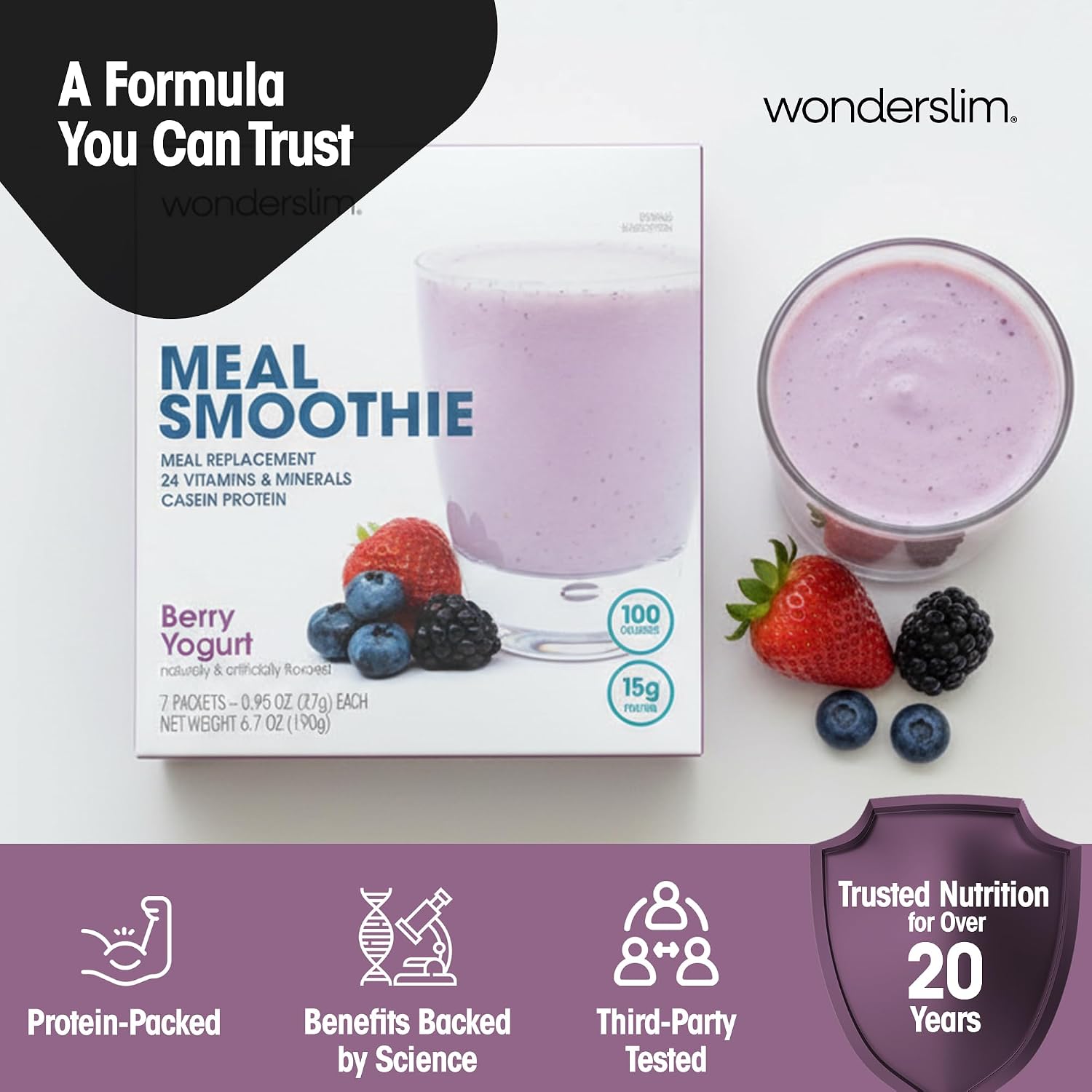 WonderSlim Protein Meal Replacement Shake – 15g Protein, 24 Vitamins & Minerals, Low Carb, Low Calorie, Gluten Free – Meal Replacement Drink for Weight Management, 7 Count Packets (Dark Cocoa Cream)