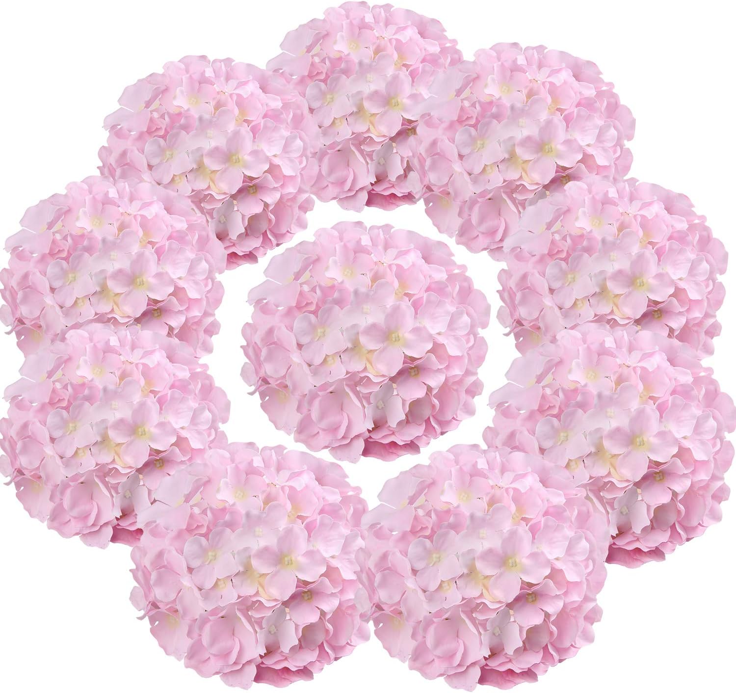 Silk Hydrangea Heads Artificial Flowers Heads with Stems for Home Wedding Decor,Pack of 10 (White)