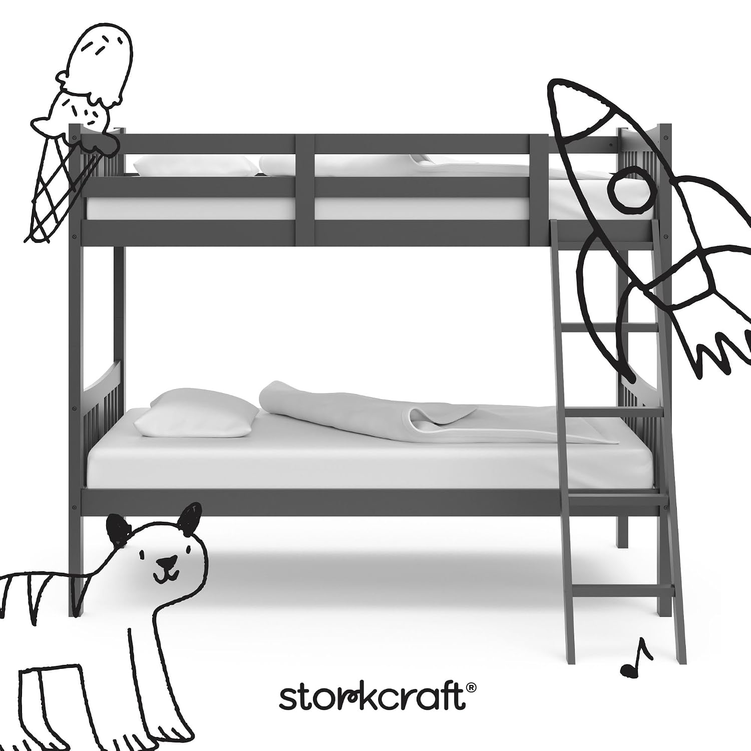 Storkcraft Caribou Twin-Over-Twin Bunk Bed, Navy | GREENGUARD Gold Certified, Wood Twin Bunk Beds for Kids Bedroom, Converts to 2 Individual Twin Beds, No Box Spring Required