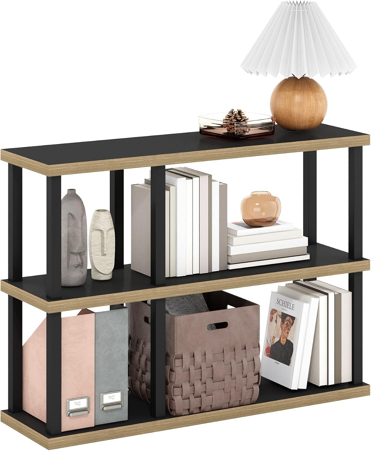 Furinno TURN-N-TUBE Storage Shelves, 3-Tier 47.4 Wide Book Shelf, Corner Shelf, Toolless Open Shelves, for Organization and Storage, Living Room, Garage, Home Office, Black