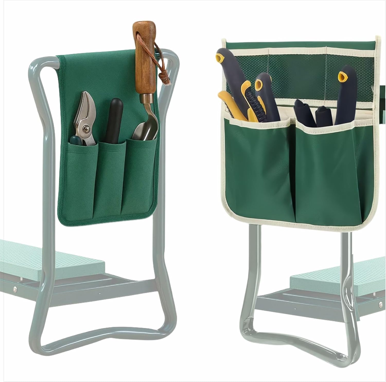 COCO Garden Pouches for Kneeler - 2 Pack Outdoor Gardening Stool Pouch, Workseat Storage Tote Hanging Organizer, Heavy-Duty 600D Oxford Cloth Tool Bag