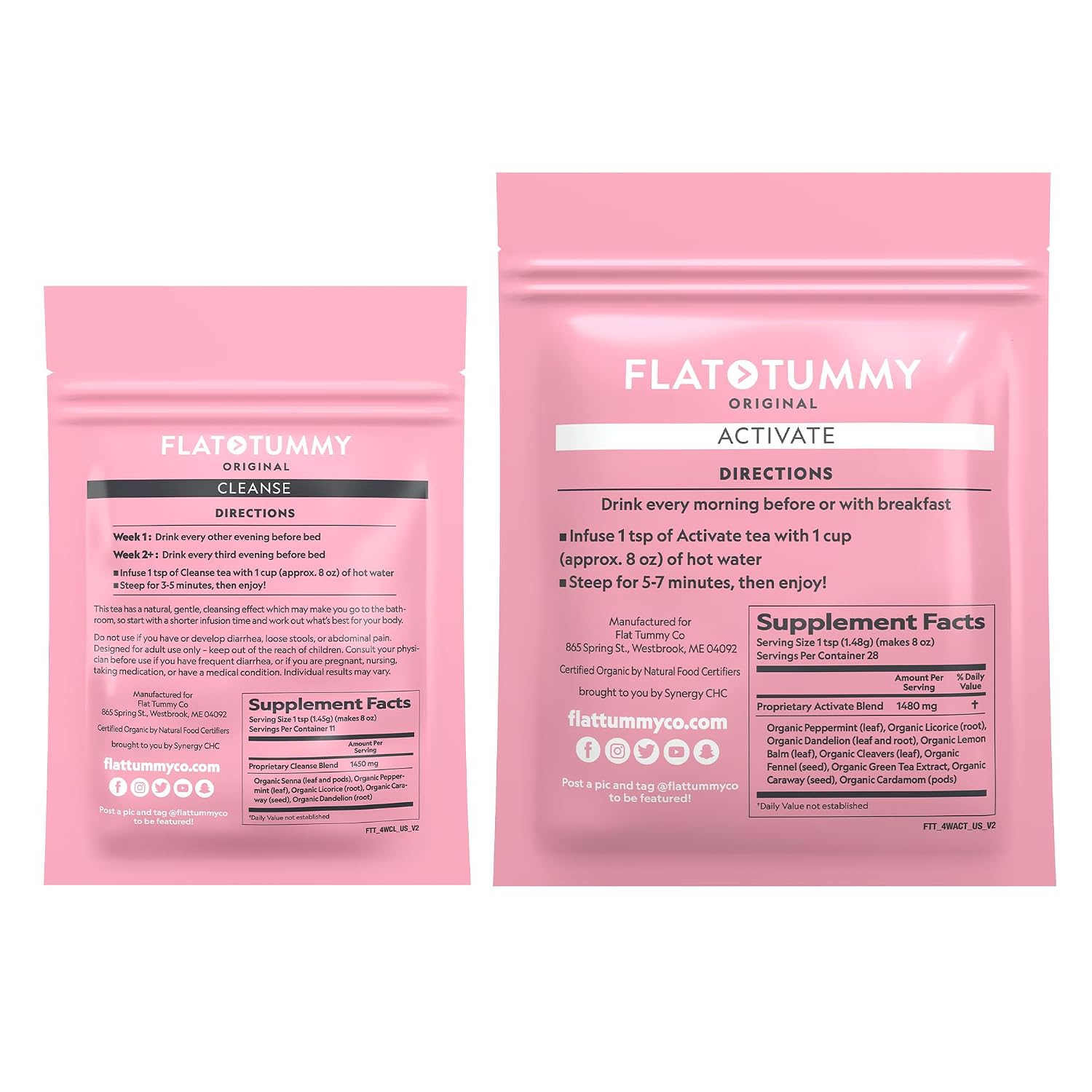 Flat Tummy Tea – 2-step, 4 Week Program – Detox Tea to Boost Energy & Reduce Bloating* - All Natural Detox Cleanse w/ Green Tea, Lemon Balm, Dandelion, Fennel, & More - Digestion support