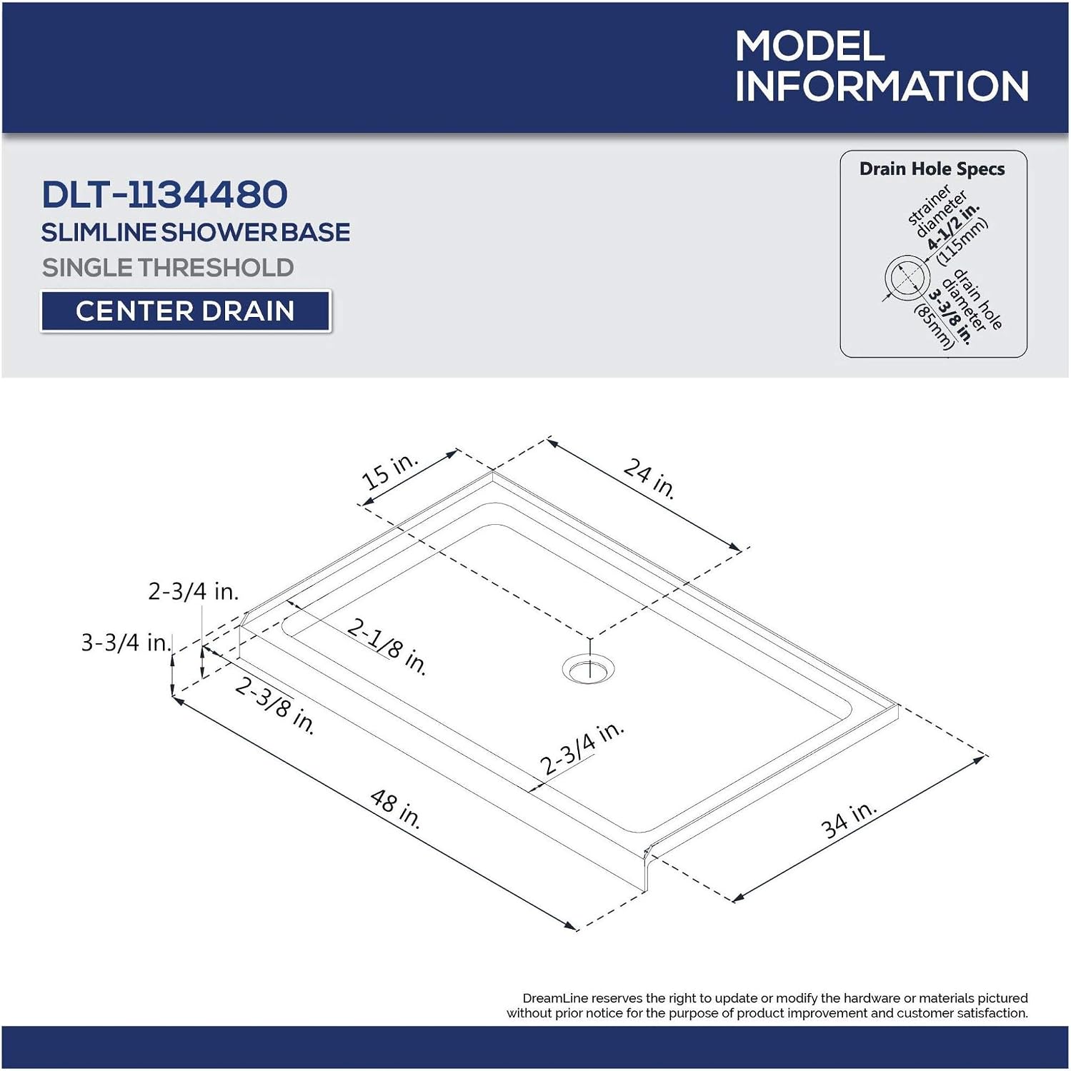 DreamLine 32 in. D x 32 in. W x 76 3/4 in. H Center Drain Acrylic Shower Base and QWALL-5 Backwall Kit In White, DL-6195C-01