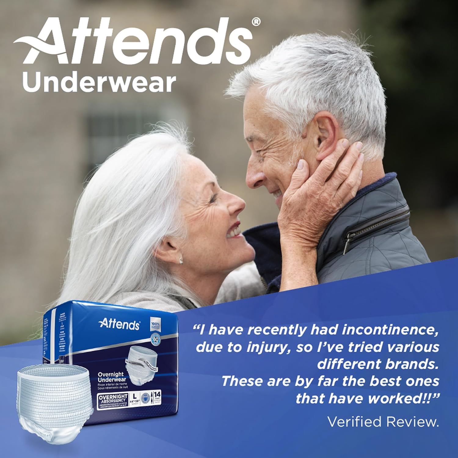 Attends Overnight Underwear for Adult Incontinence Care with ConfidenceCuff™ Protection, Overnight Absorbency, Unisex, X-Large, 12 Count (x4) | Unisex
