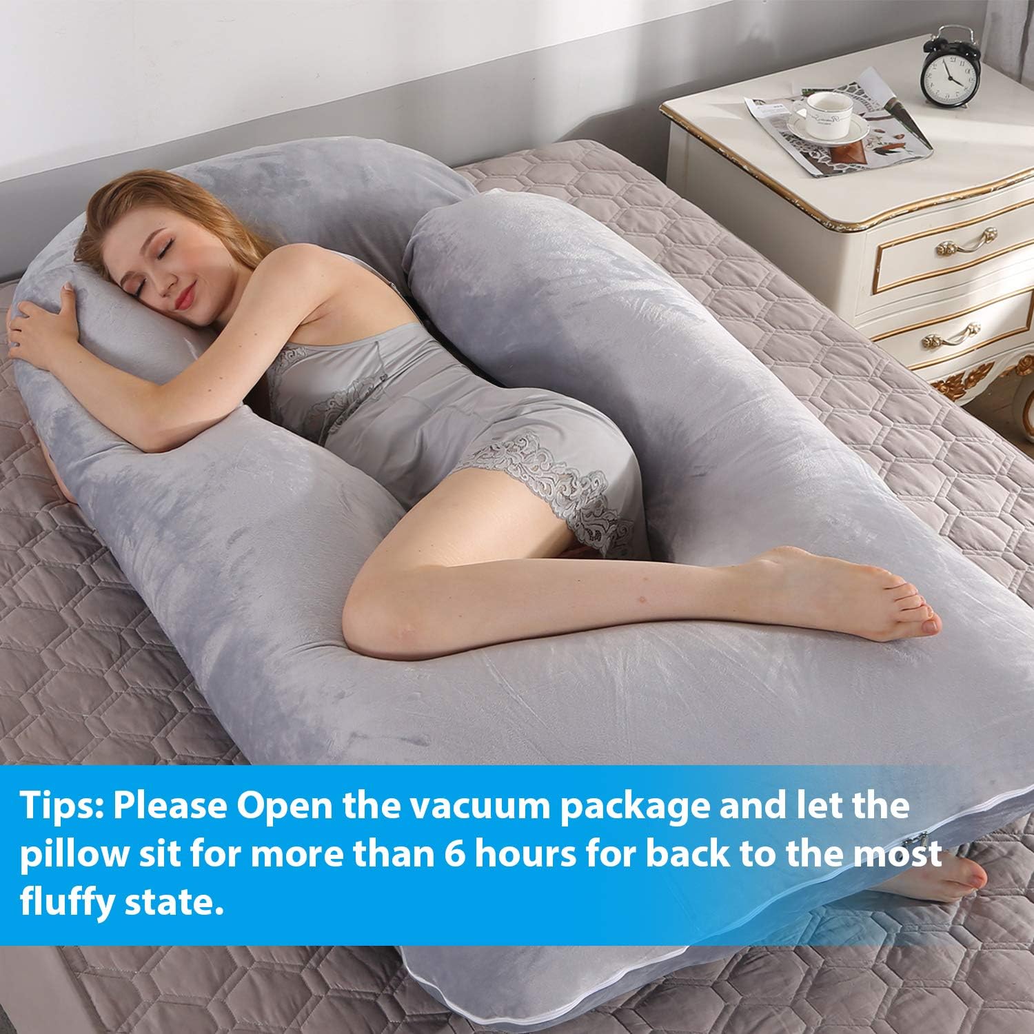 Victostar Pregnancy Pillow,57 inches U Shaped Maternity Pillow with Removable Cover Full Body Pillow Support for Back, HIPS, Legs, Belly (Dark Gray)