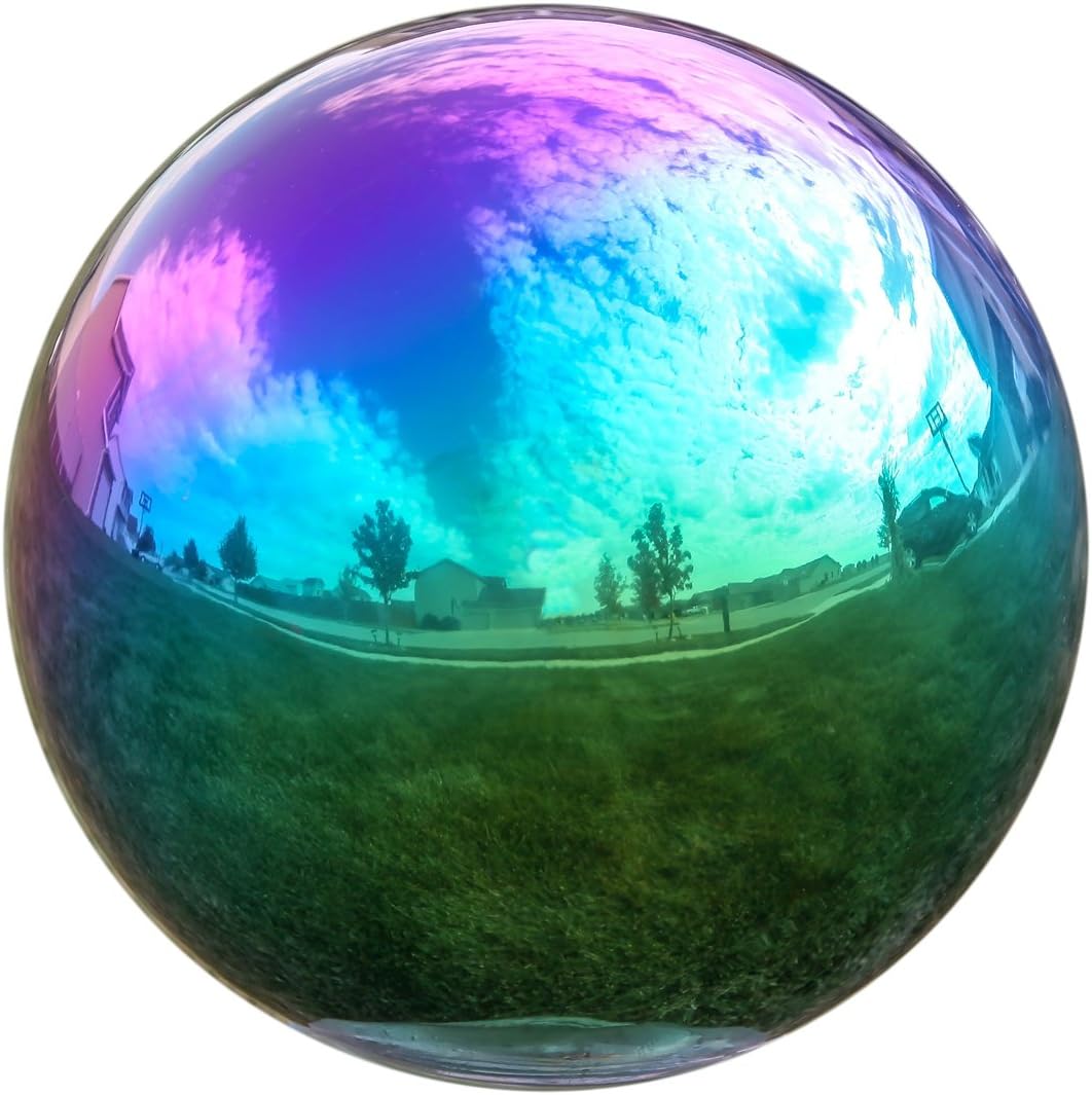 Lily's Home 12 Inch Stainless Steel Gazing Globe Mirror Ball, Colorful and Shiny Addition to Any Garden or Home, Ideal As a Housewarming Gift, Silver