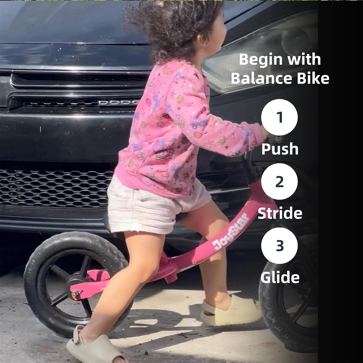 JOYSTAR Toddler Balance Bike 2-5 Year Old, No Pedal, Adjustable Seat | 12" Balance Bike Push Bike Adjustable Handlebar Lightweight Steel Frame, Ideal Gift for Boys and Girls