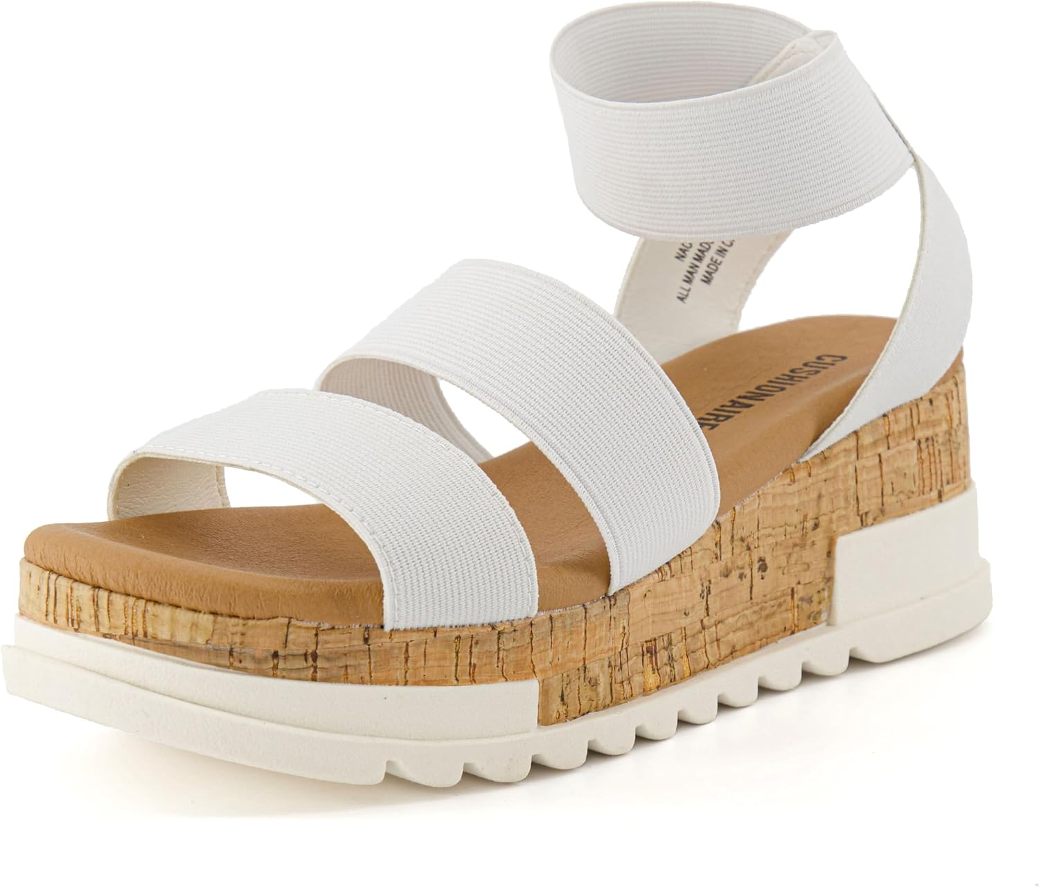 CUSHIONAIRE Naomi Cork Wedge Sandals for Women – Soft Stretch Straps Comfortable Platform Sandals for Women with Memory Foam Insole