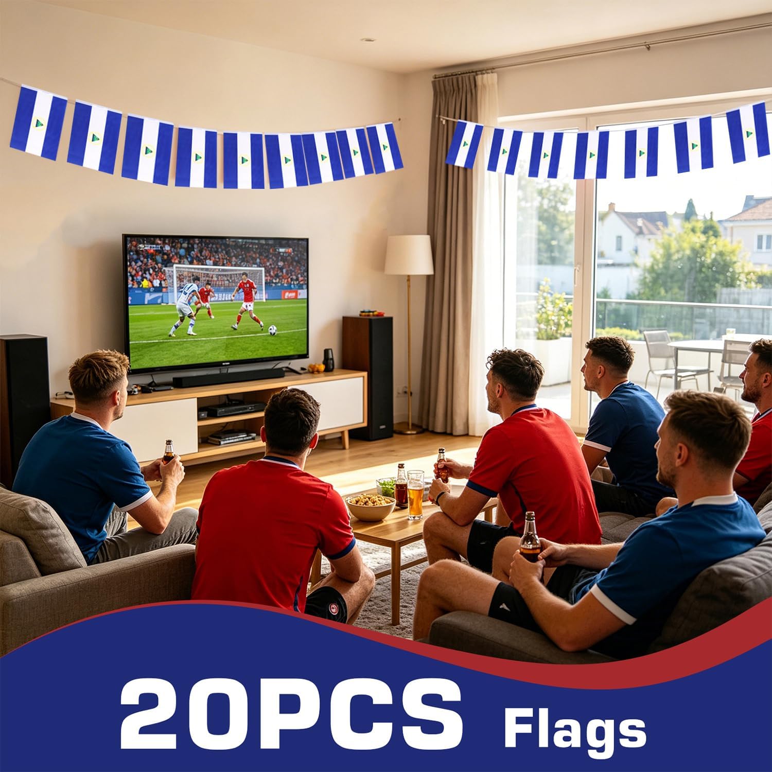 Nicaragua String Flags Banner Mini Small Nicaraguans Flag Bunting Patriotic Hanging Decor,National Holiday, Sports Game, Fiesta & Themed Party,18 Feet 20 Flags