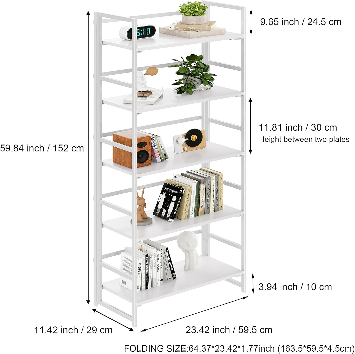 Vintage Multifunctional Folding Bookshelf, No-Assembly Plant Stand Storage Rack Shelves for Home Office (Fire, 5-Tier)