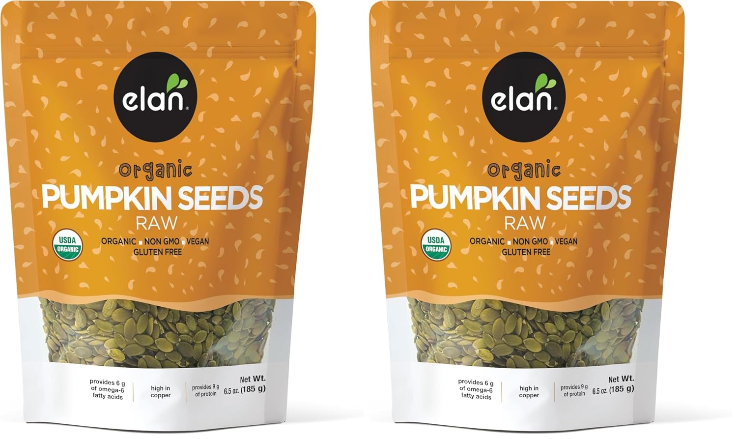 Elan Organic Pumpkin Seeds, 6.5 oz, Unsalted, Unroasted Shelled Kernels, No Shell, Non-GMO, Vegan, Gluten-Free, Kosher, Nutritious Seeds