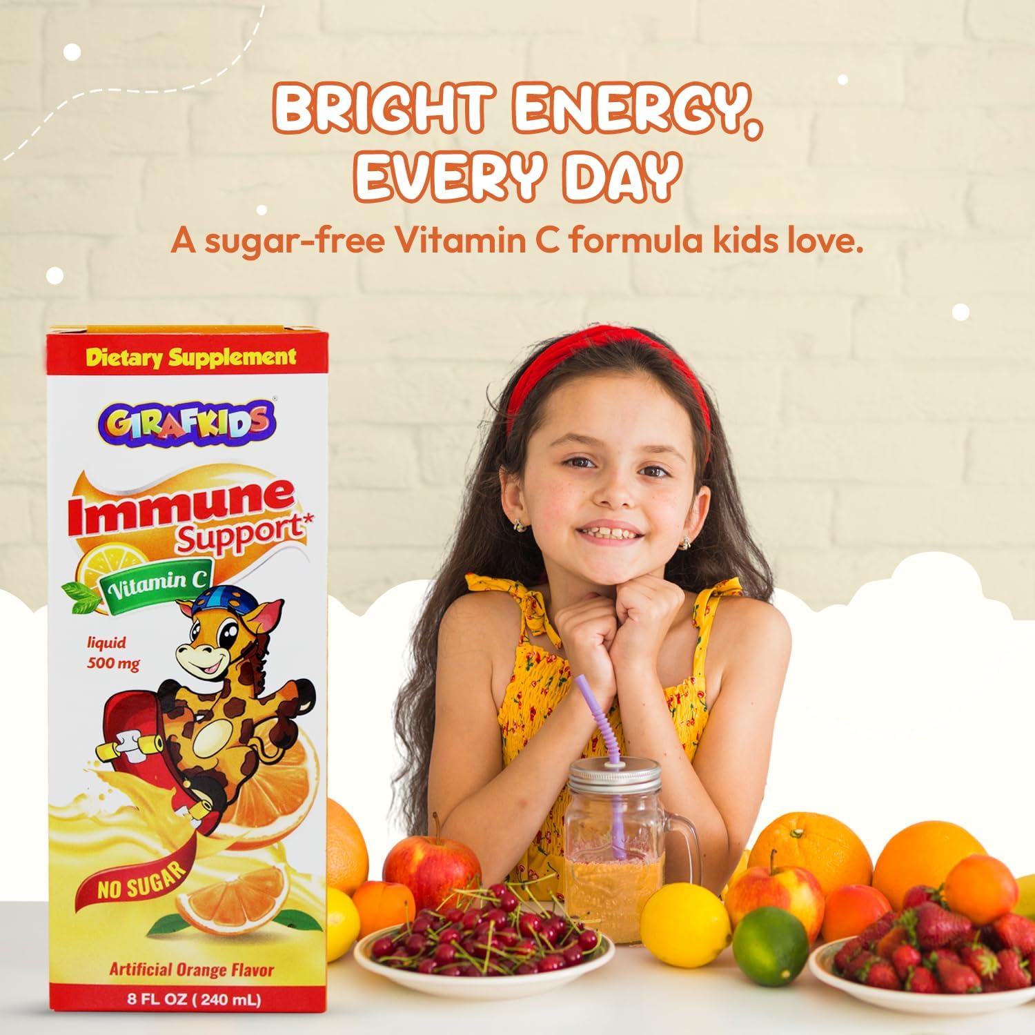 GirafKids Liquid Multivitamin for Kids with B Complex, 8 Fl Oz, Ages 4+