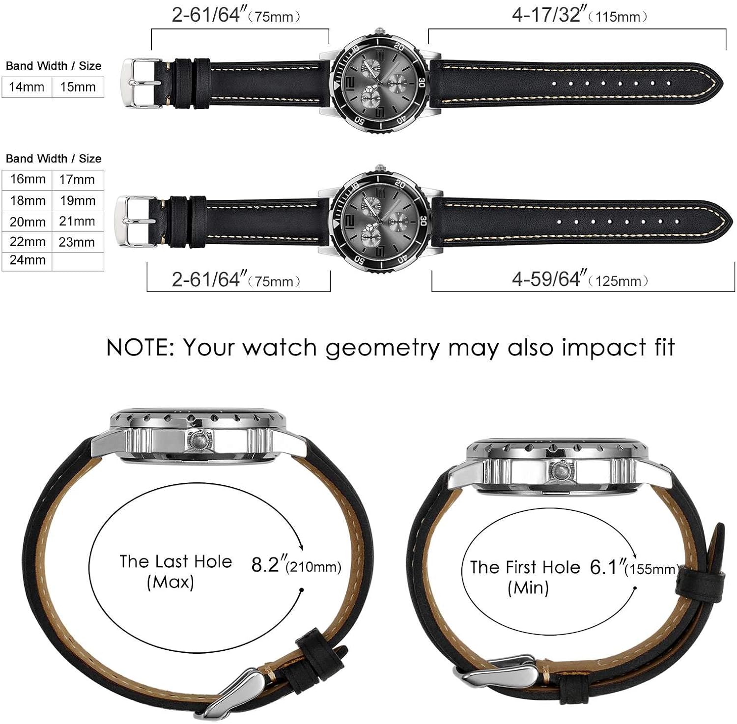 BISONSTRAP Watch Strap, Vintage Leather Replacement Bracelet, Band Width-14mm 15mm 16mm 17mm 18mm 19mm 20mm 21mm 22mm 23mm 24mm