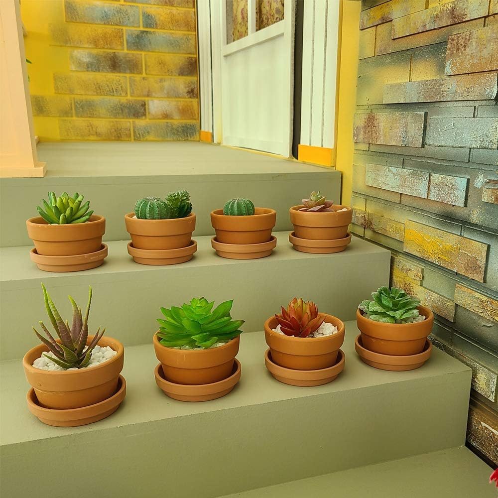 Yishang 3.5 Inch Shallow Terra Cotta pots with Saucer/Tray, Ceramic Clay Planter with Drain Hole for Succulent & Cactus Nursery Planter