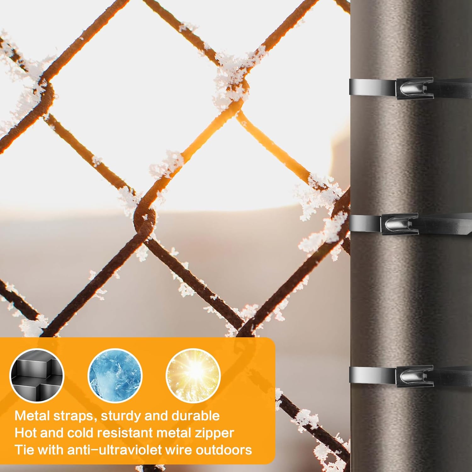 Metal Zip Ties 100 PCS 11.8 Inch 304 Outdoor Stainless Steel Zip Ties | Rust & Corrosion Heat Resistant features Heavy Duty Self-Locking Zip198 lbs