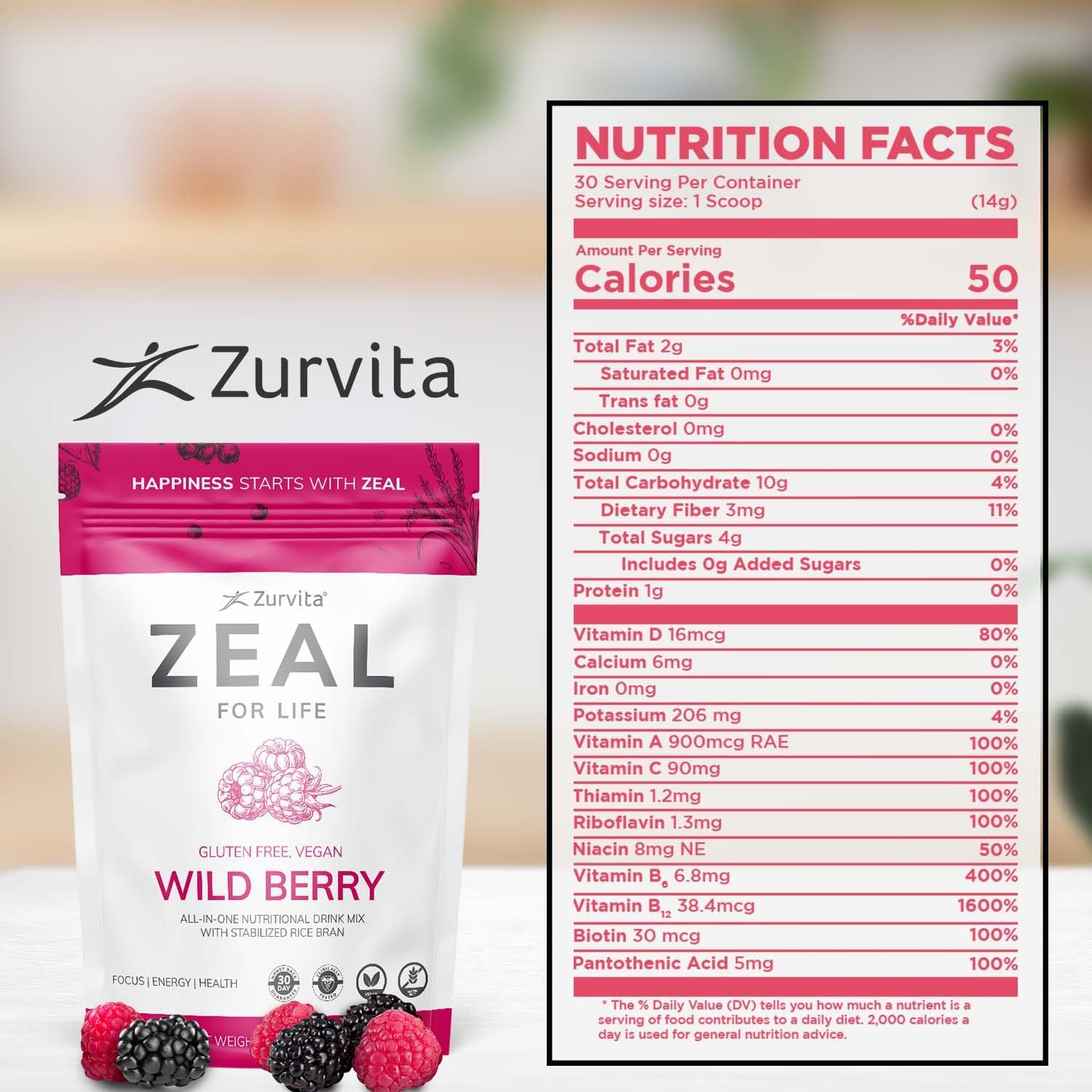 Zurvita - Zeal for Life Wild Berry Wellness Drink Mix - 420 g | Contains Vitamins, Minerals, Antioxidants, Plant Nutrients, Digestive Enzymes, And Phytonutrients For Daily Nutrition