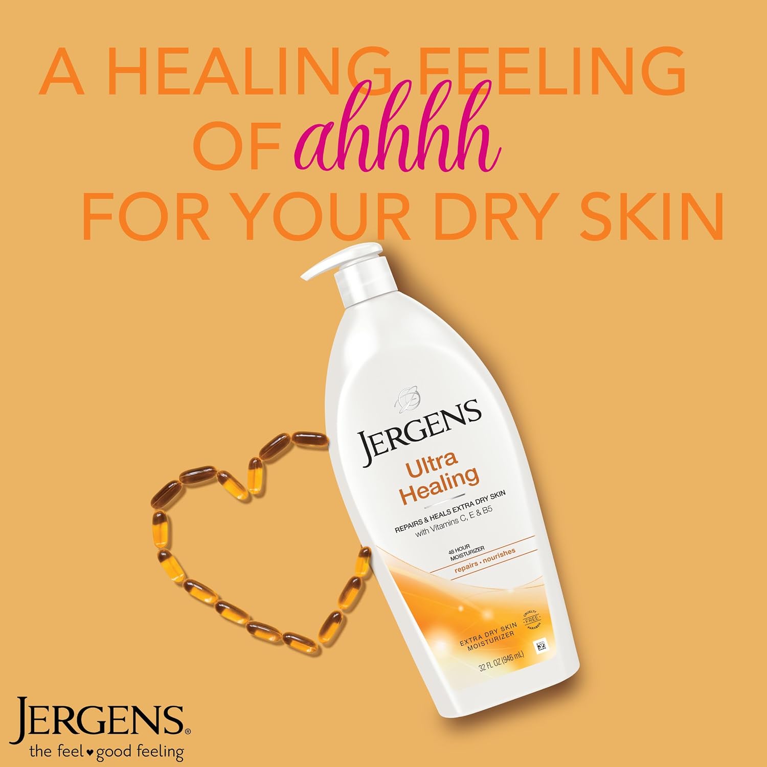 Jergens Ultra Healing Dry Skin Lotion, Hand and Body Moisturizer for Quick Absorption into Extra Dry Skin with Hydralucence Blend, Vitamins C, E and B5, White, 32oz