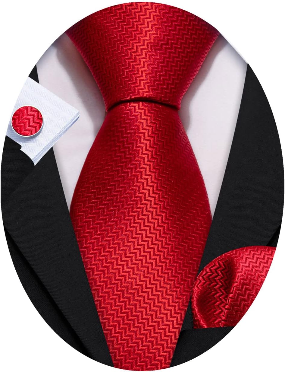 Barry.Wang Plaid Ties for Men Silk Necktie Handkerchief Cuff Links Set