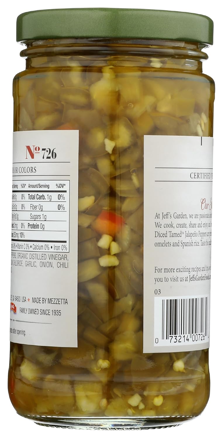 Jeff's Garden, Peppers Diced Tamed Jalapeno, 12 Fl Oz