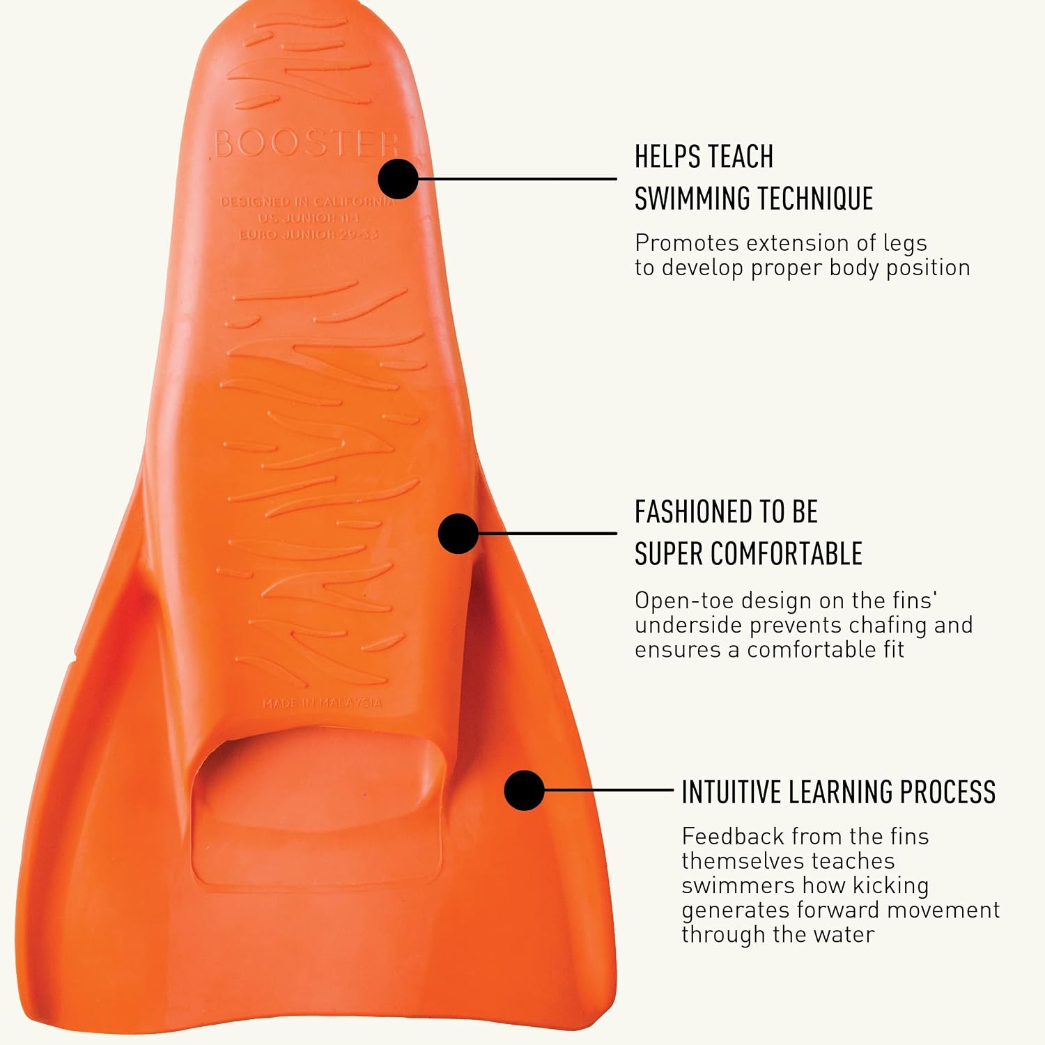 FINIS Booster Swim Fins for Kids - Floating Rubber Fins - Teaches Kick Technique - Open-Toe Design - Comfortable Fit
