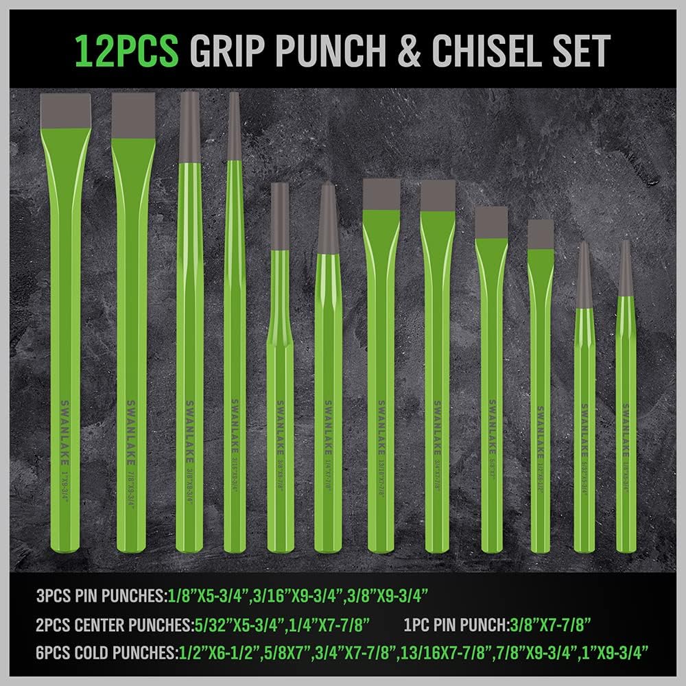 16-Piece Precision Punch & Chisel Set - Taper Punch, Pin Center Punch, Cold Chisels & Gauge for Versatile Applications