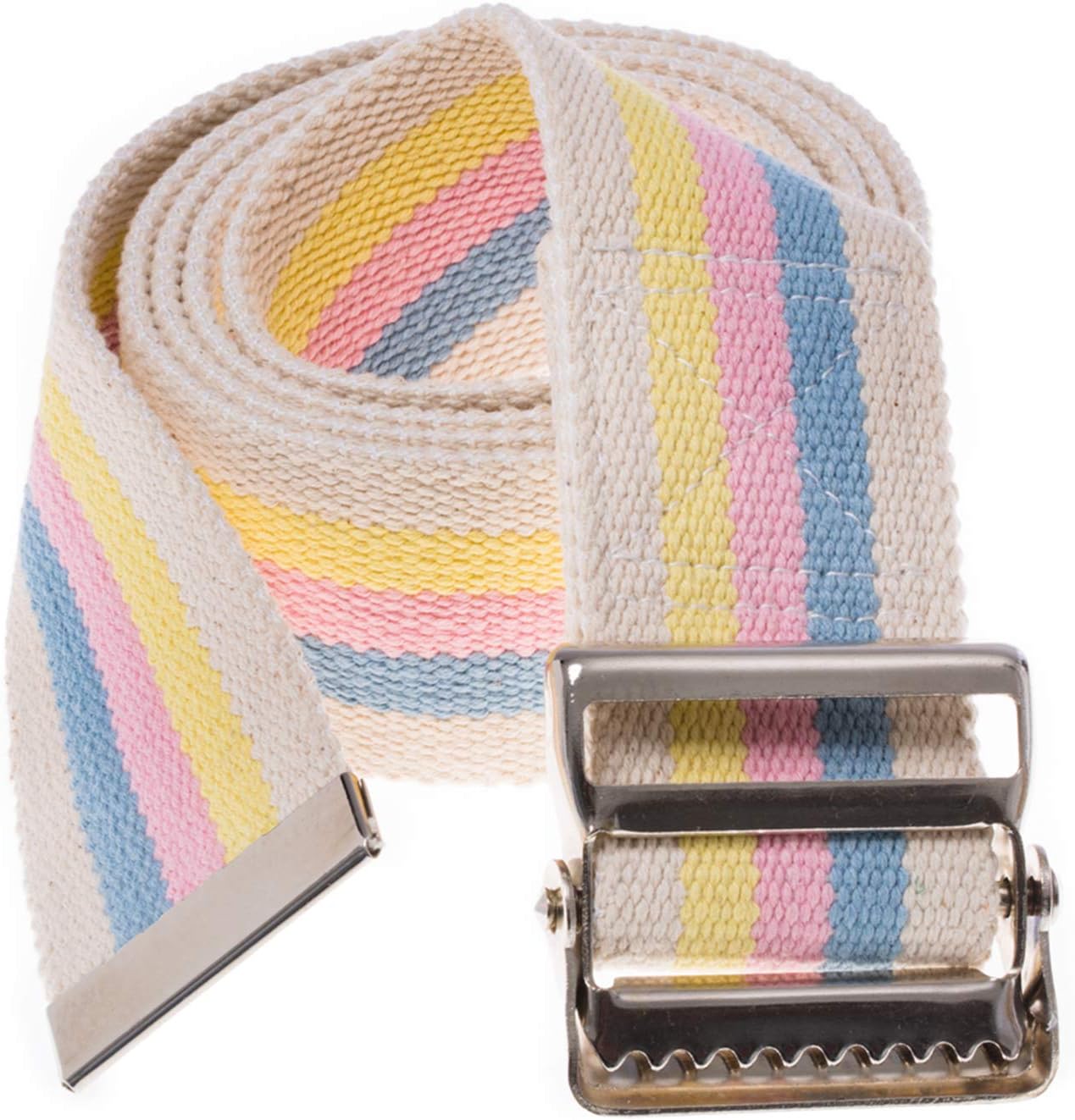 COW&COW Transfer and Gait Belt with Metal Buckle - Transfer Walking and Standing Assist Aid for Caregiver Nurse Therapist 2 inches (Beige with Stripes, 60")