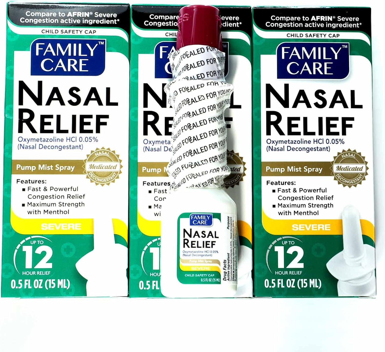 Nasal Relief Spray, Pump Mist, Anti-drip, Severe Congestion, (Oxymetazoline HCI ) 12 Hours, 3 Pack. by Assured