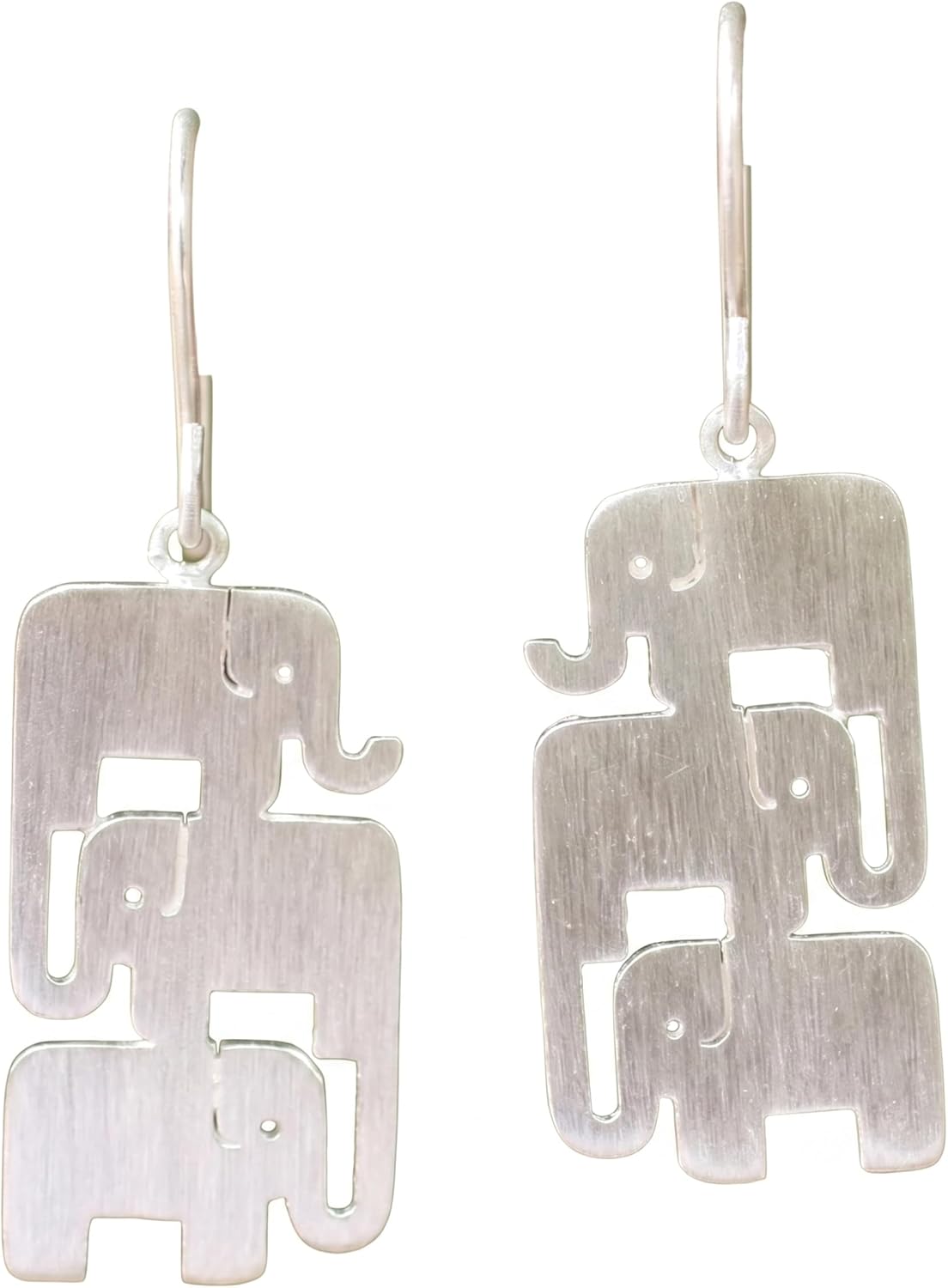 NOVICA Artisan Handmade .925 Sterling Silver Dangle Earrings Thailand Animal Themed 'Elephant Stack'