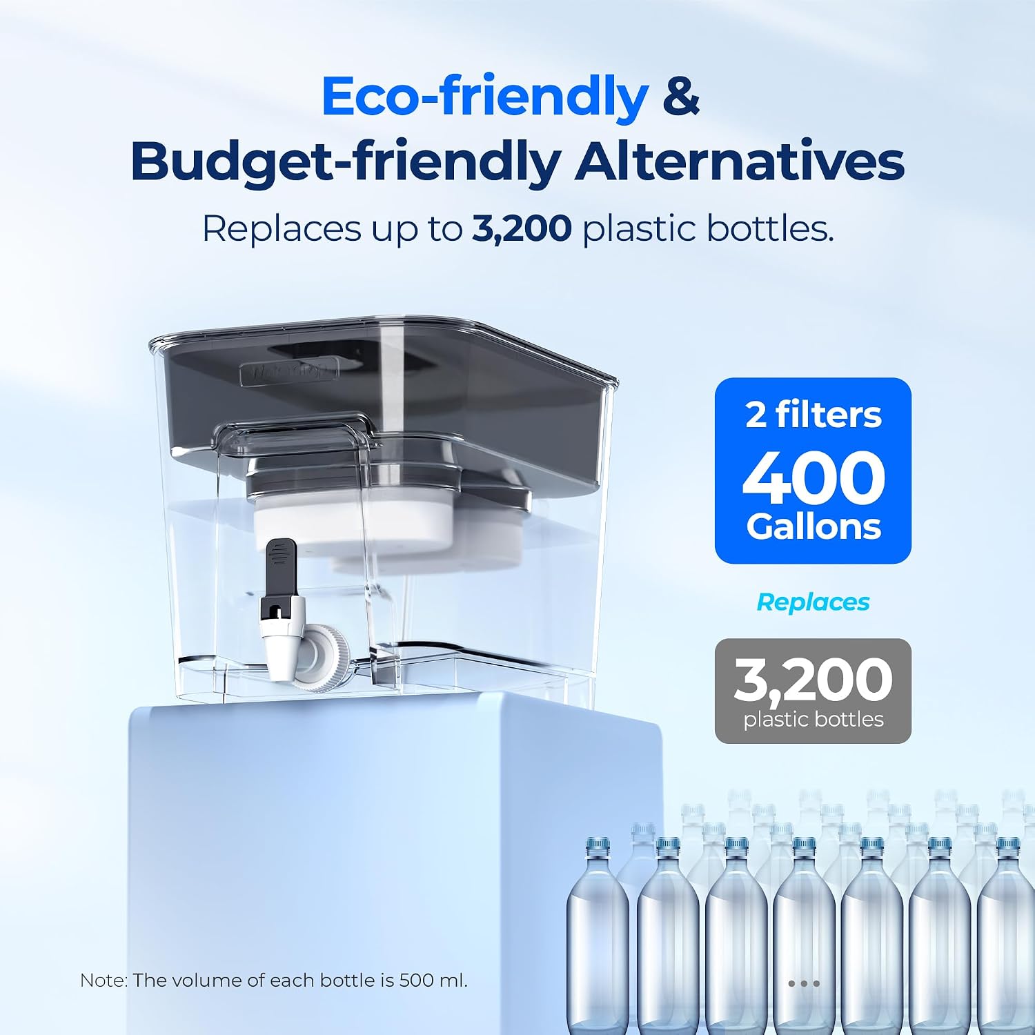 Waterdrop WFD-22L Large Water Filter Dispenser, 40-Cup Capacity, Black