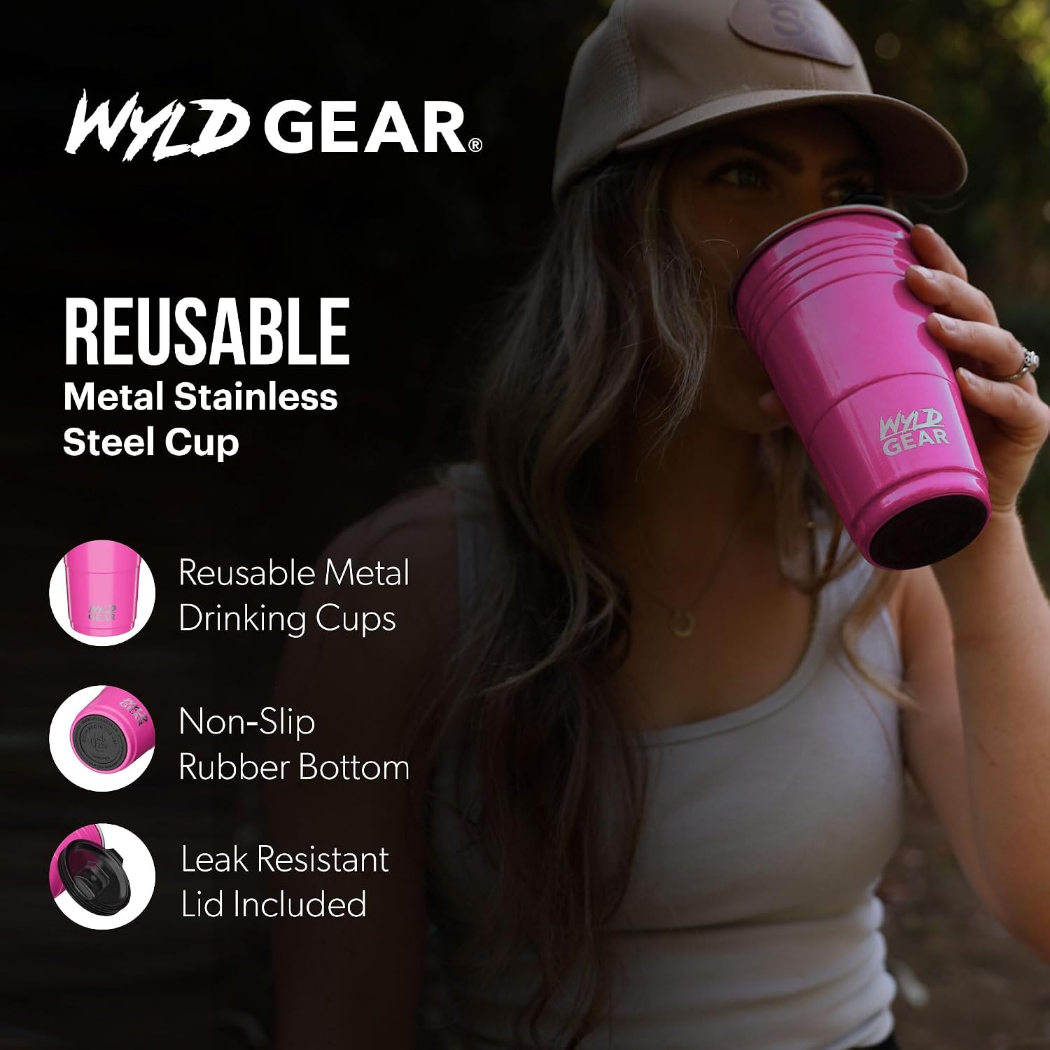 Wyld Gear Party Cup 24oz Red Stainless Steel Reusable Metal Cup with Lid