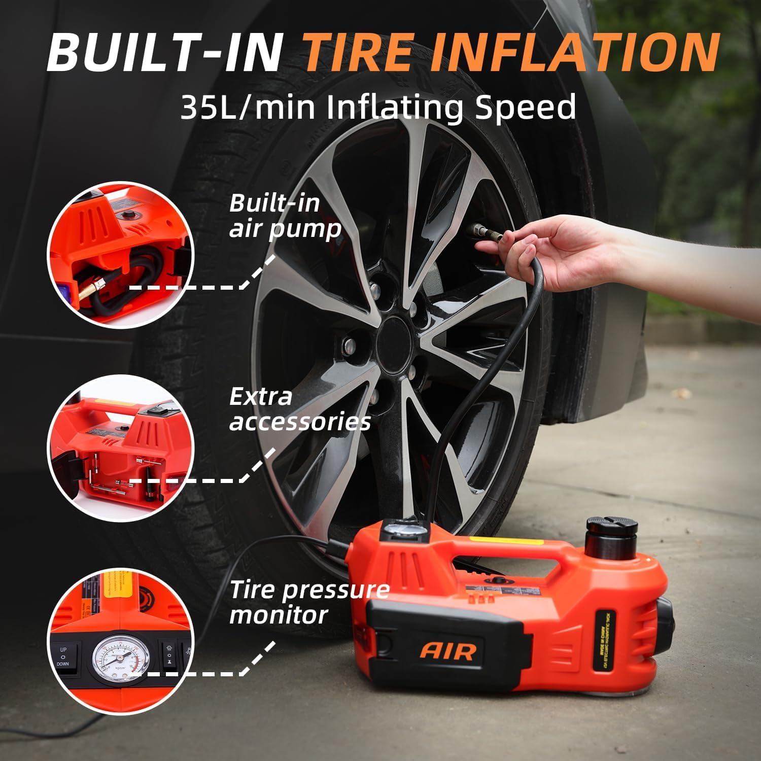 STANDTALL Electric Car Jack 5 Ton 12V Hydraulic Jack, Built-in Inflator