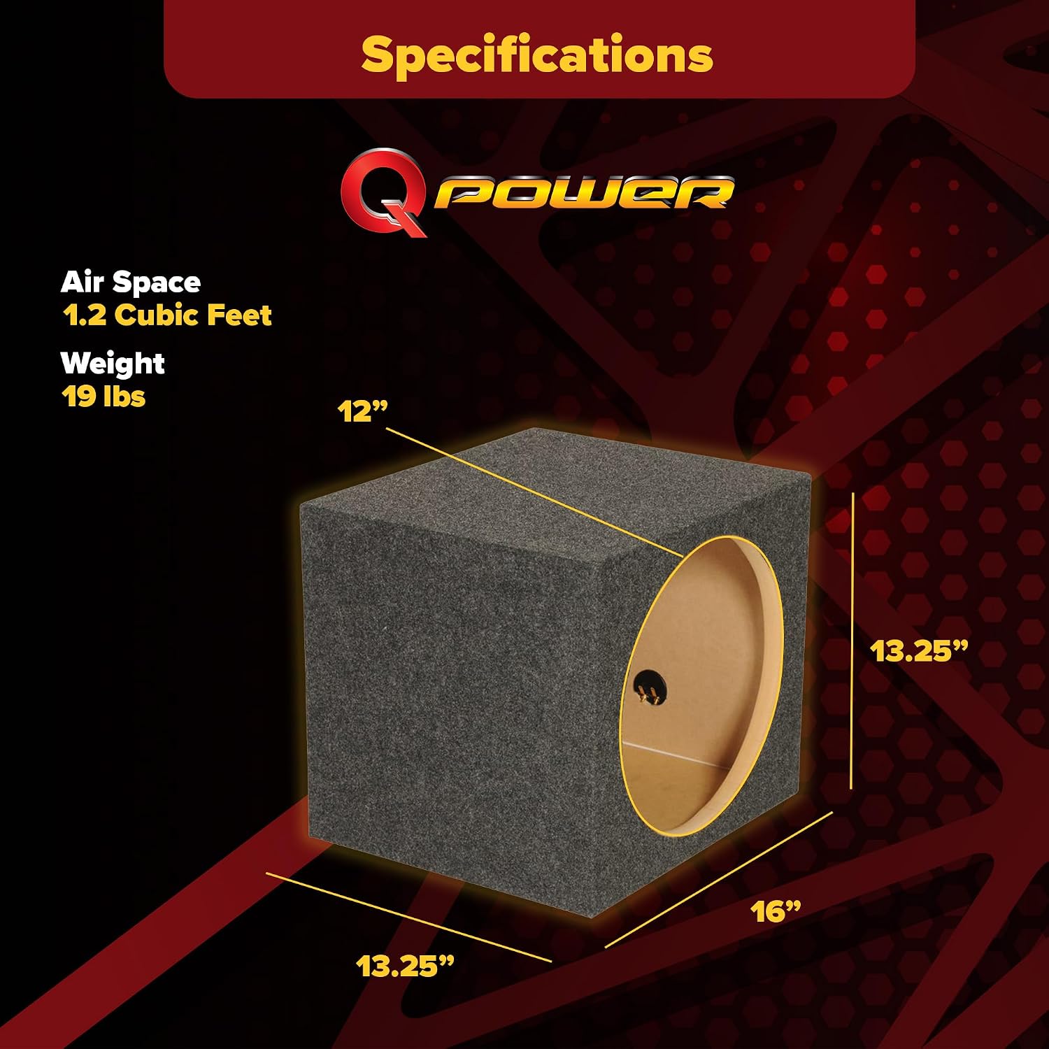QPower HD112VL Single 12 Inch SPL XL Heavy Duty Side Ported Subwoofer Box Enclosure with Durable Carpet Covering for Car Audio Systems