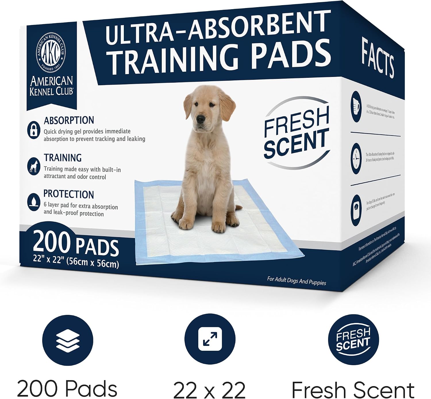 AKC Puppy Training Pads, 22" x 22", Lavender Scented, 150 Count