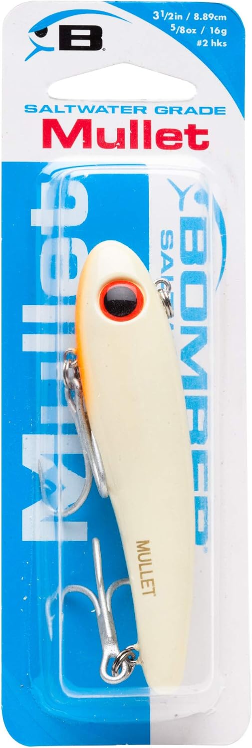 Bomber Lures Mullet Slow-Sinking Twitch / Walking Saltwater Fishing Lure - Excellent for Speckled Trout, Redfish, Stripers and More, 3 1/2 Inch, 5/8 Ounce
